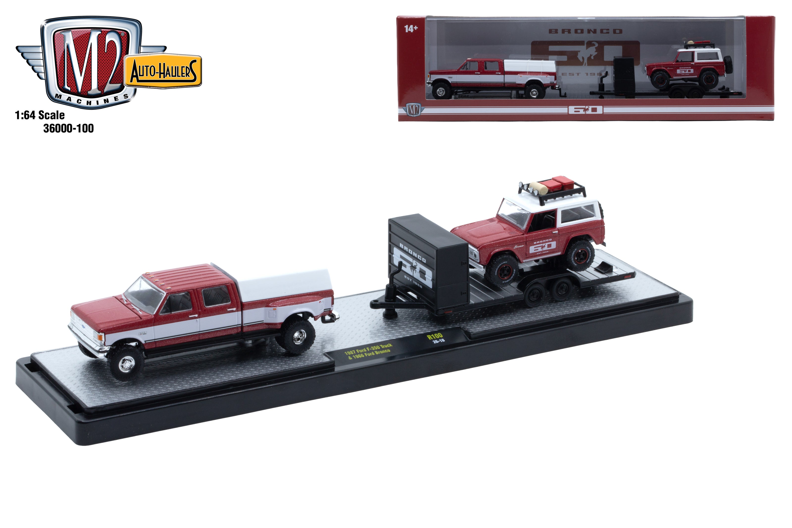 Pre-Order M2 1987 Ford F-350 Truck & 1966 Ford Bronco Diecast Red