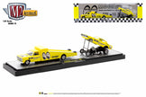 Pre-Order M2 1974 Dodge ram truck hauling a 1971 Challenger Funny Car Diecast, featuring the iconic Mooneyes theme