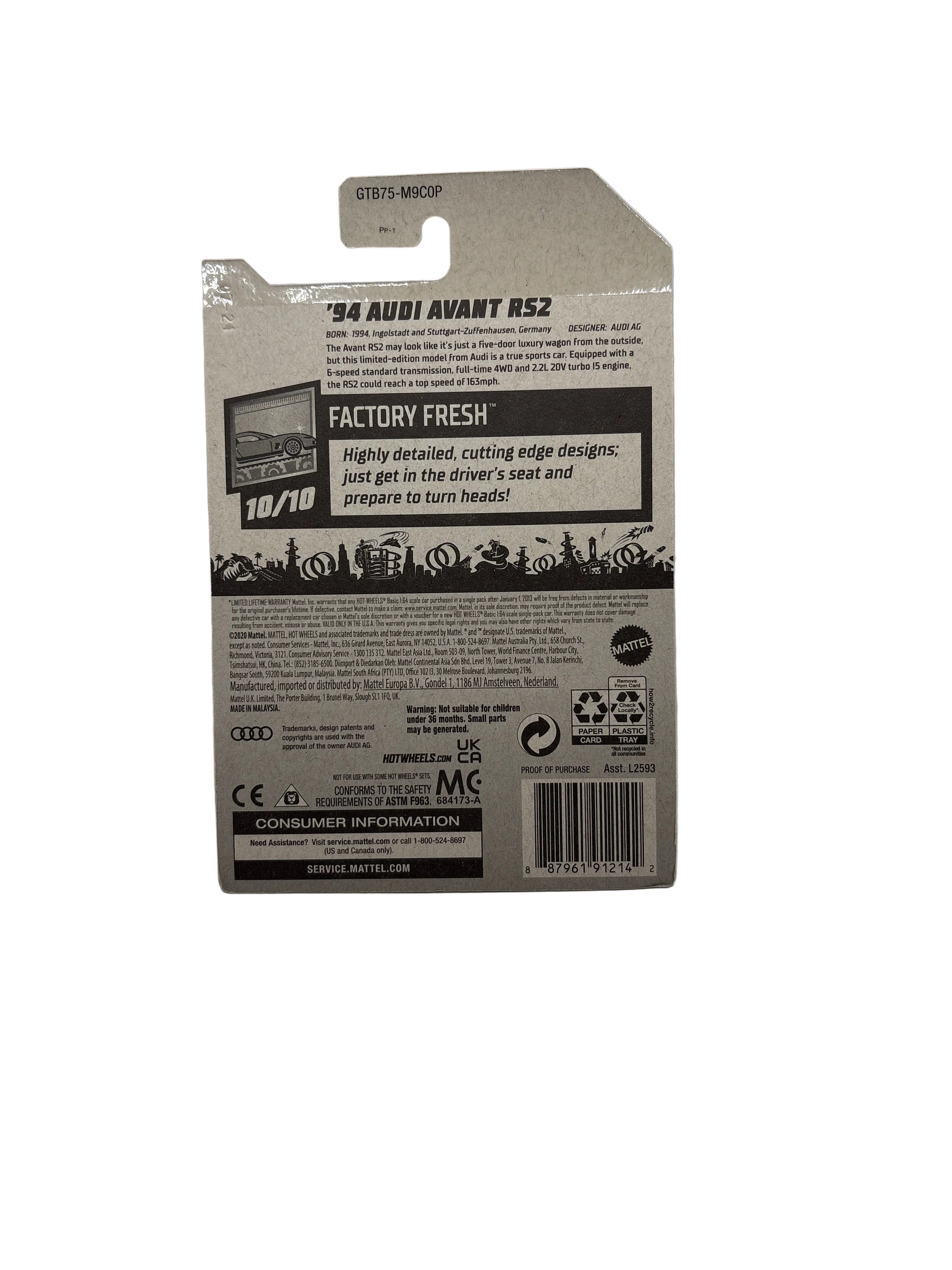 Hot Wheels 94 Audi Avant RS2 Diecast silver