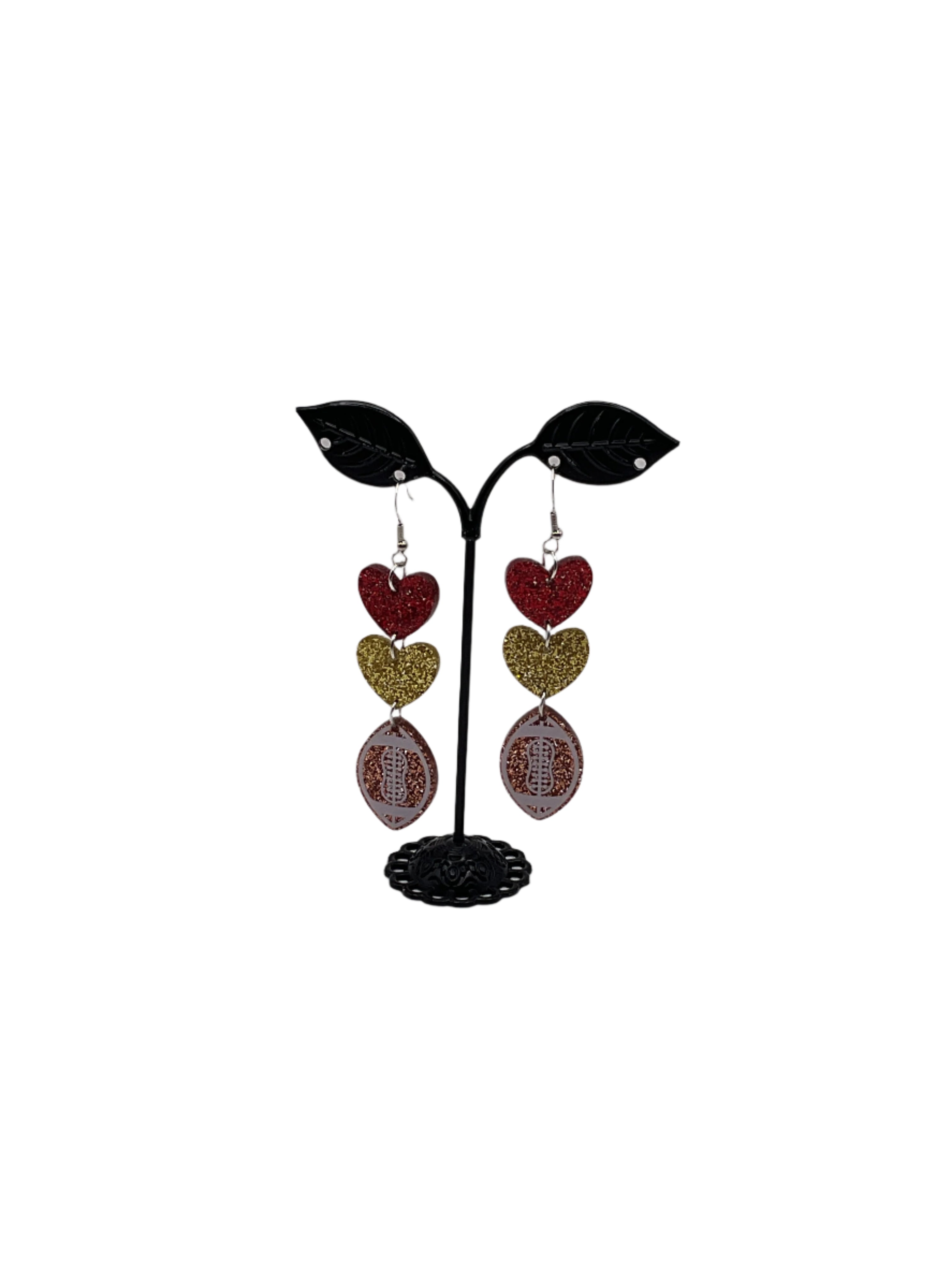 Hearts and Football Earrings