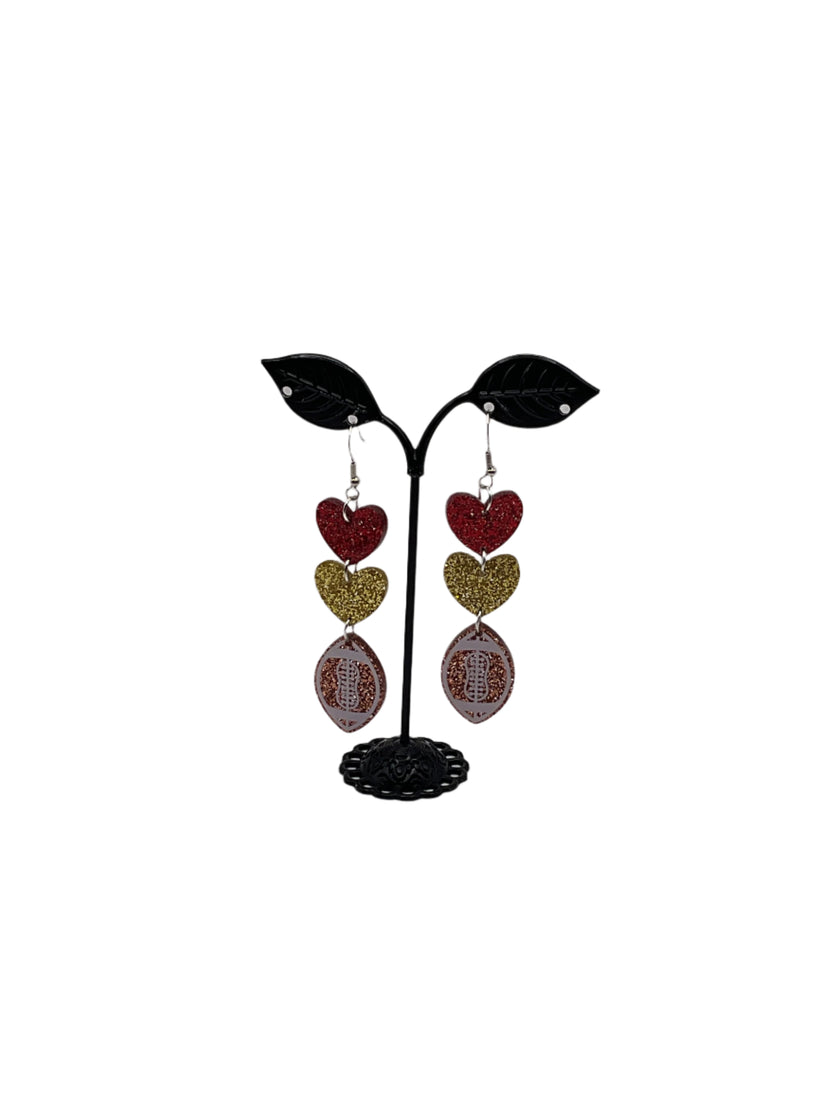 Hearts and Football Earrings