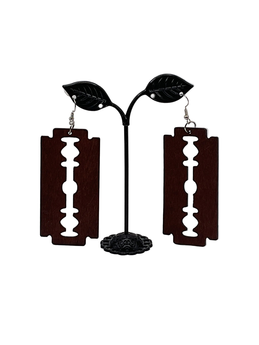 Wooden Razor Blade Earrings