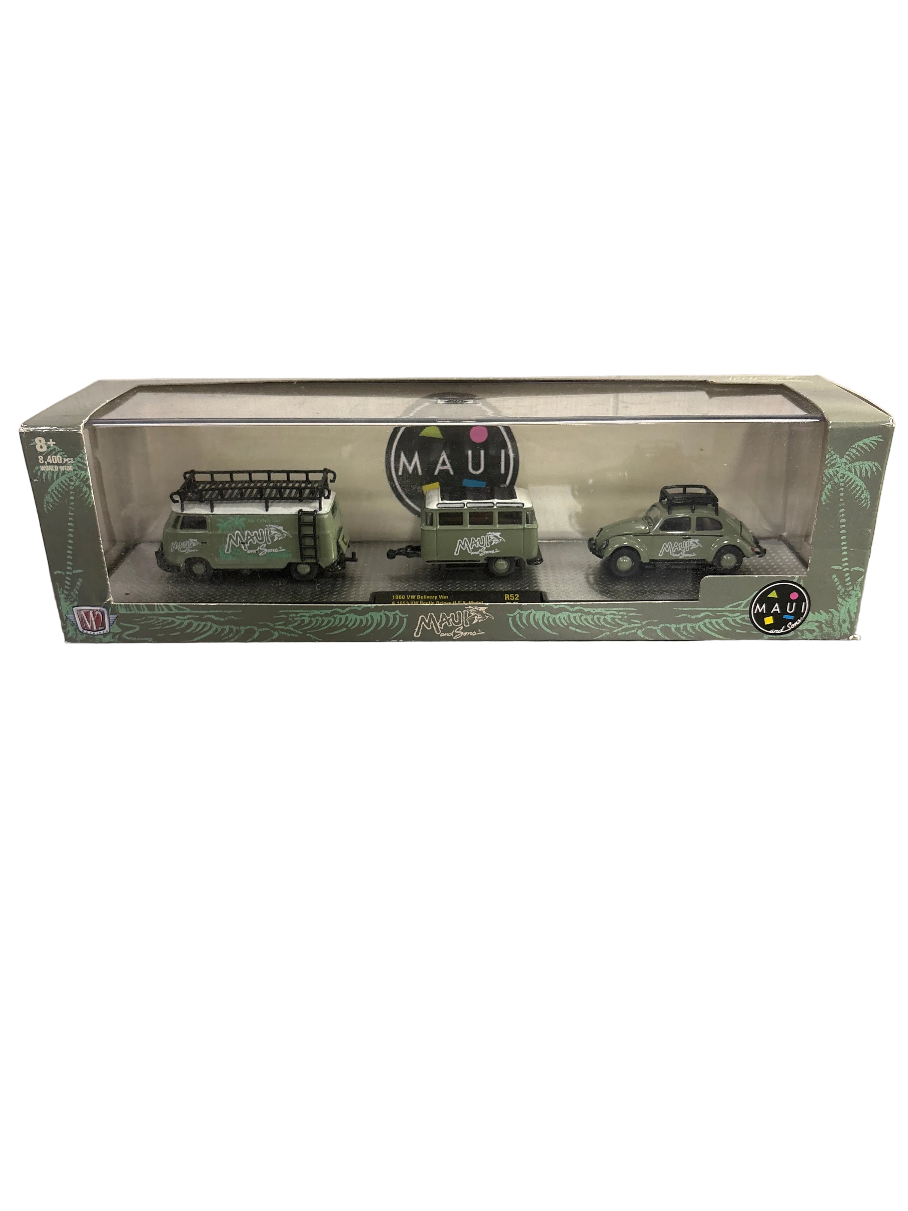 M2 1960 VW Delivery Van & 1953 VW Beetle Deluxe U.S.A. Model Diecast green