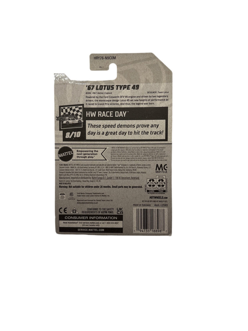 Hot Wheels 67 Lotus Type 49 Diecast