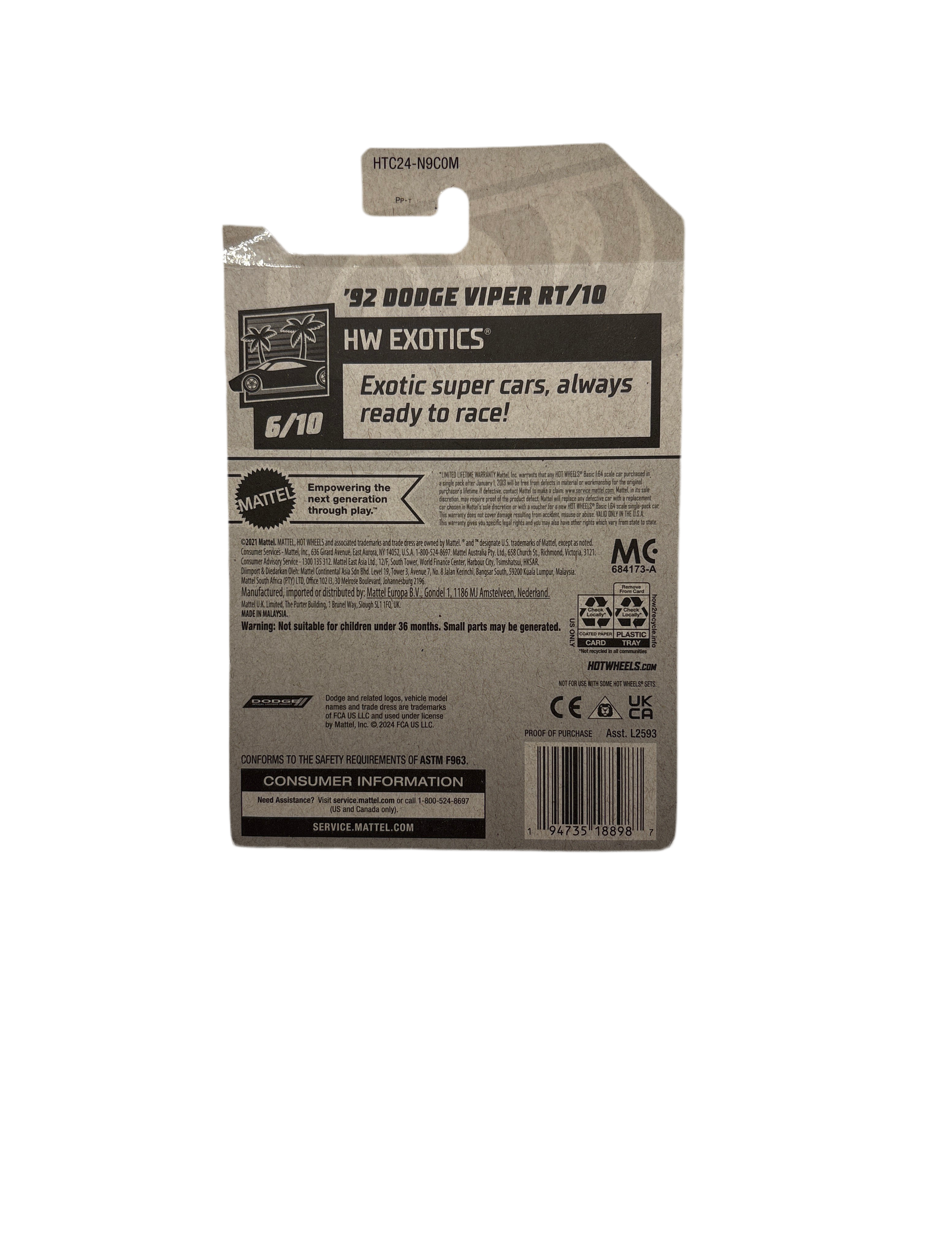 Hot Wheels 92 Dodge Viper RT/10 Diecast