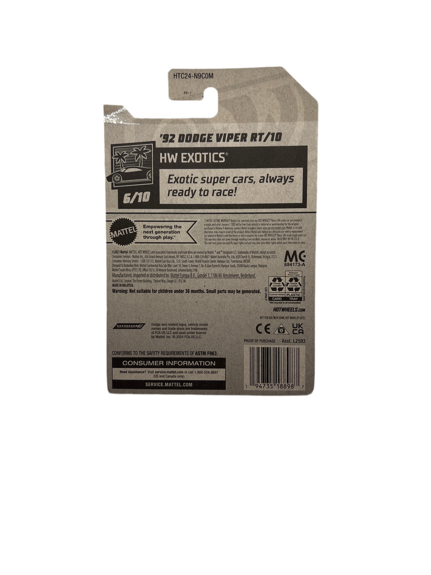 Hot Wheels 92 Dodge Viper RT/10 Diecast
