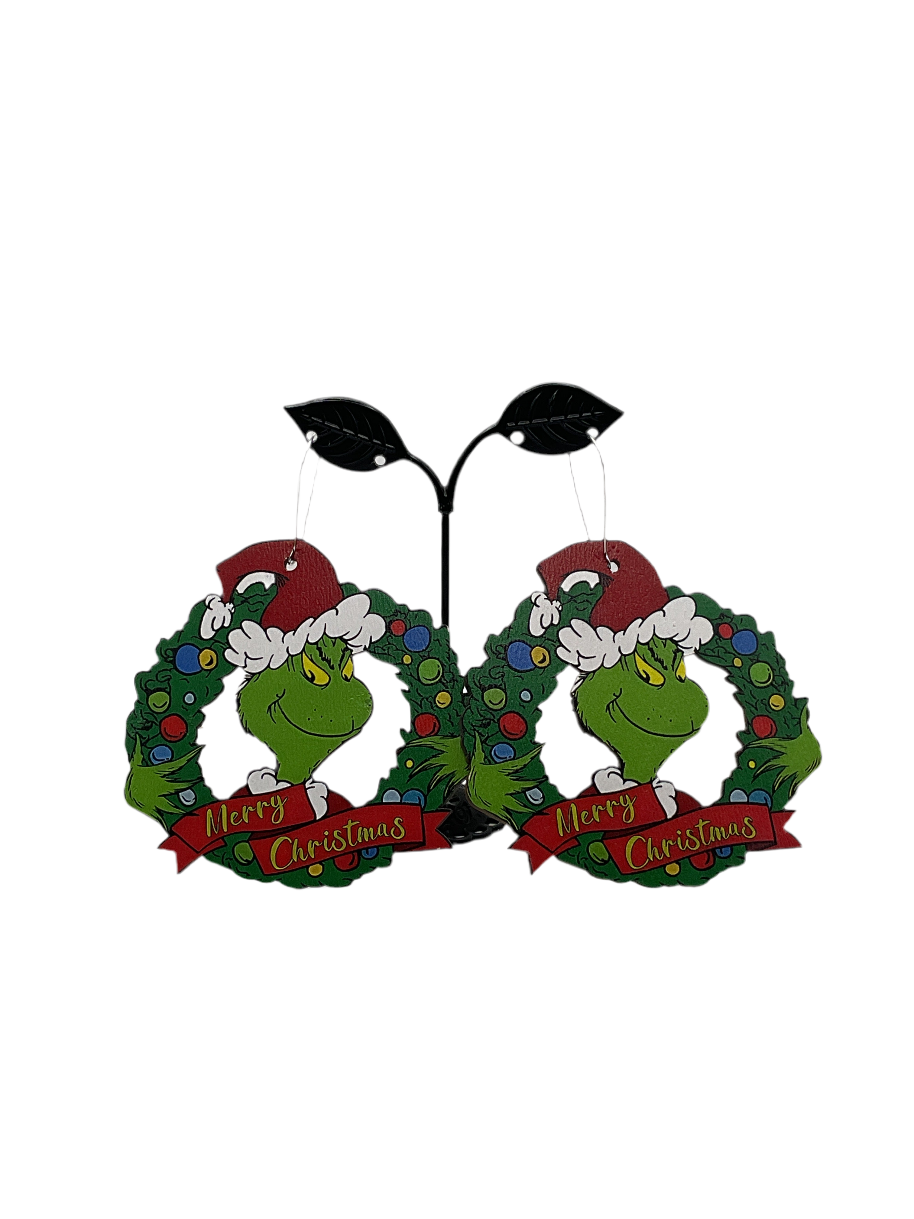 Large Grinch Wreath Earrings