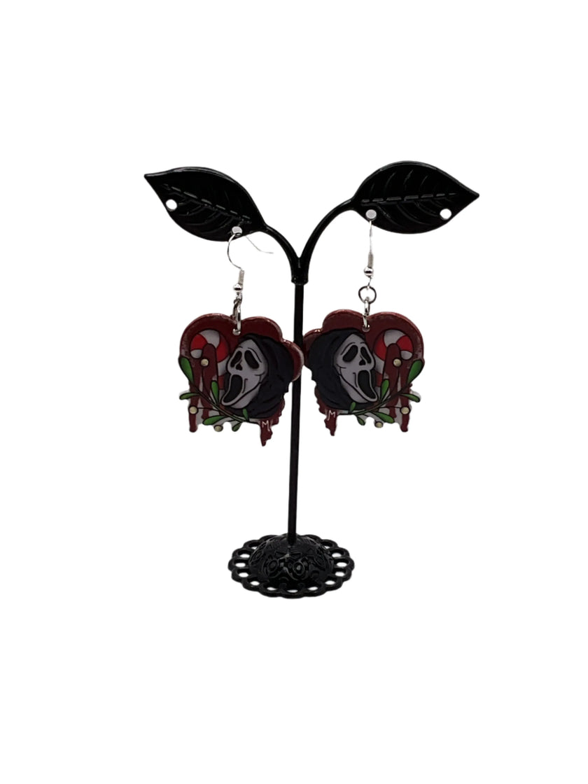 Ghost Face Scream Christmas Earrings