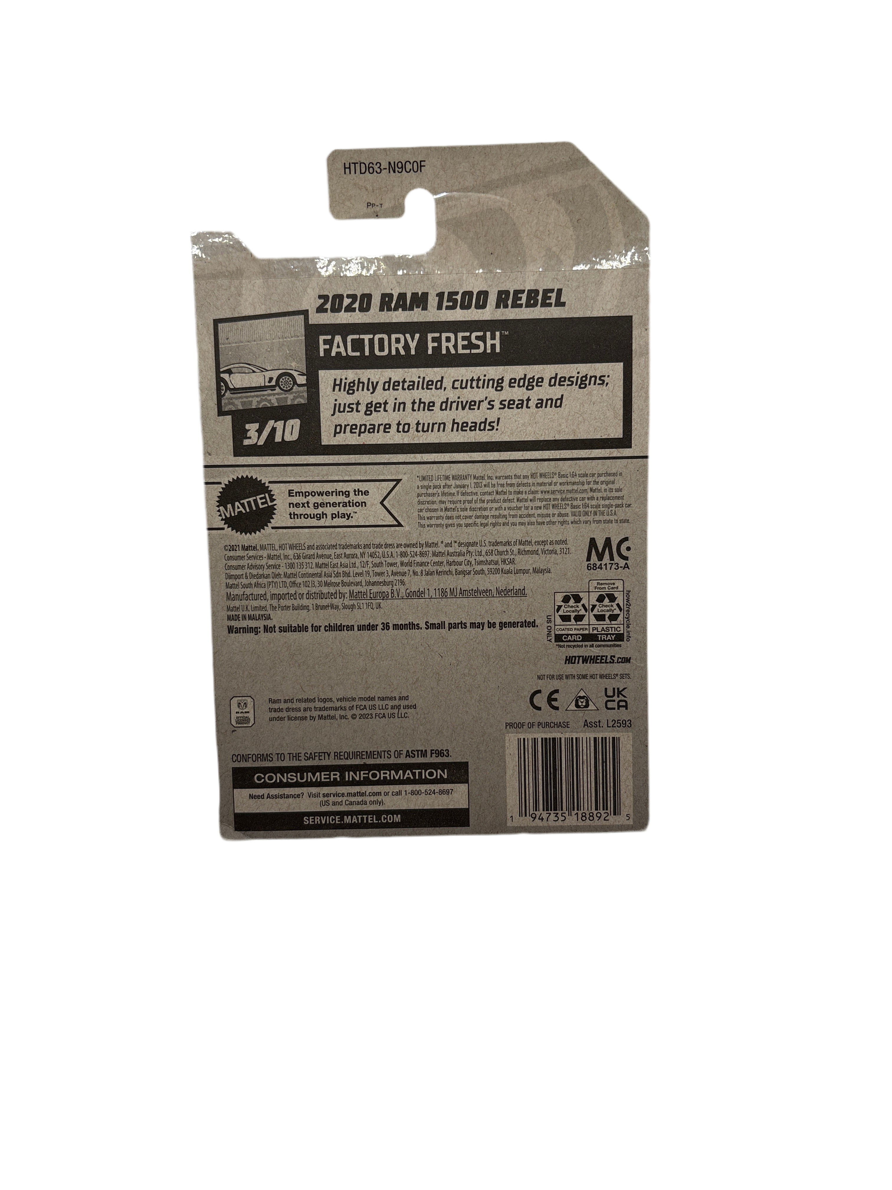 Hot Wheels 2020 Ram 1500 Rebel Diecast black