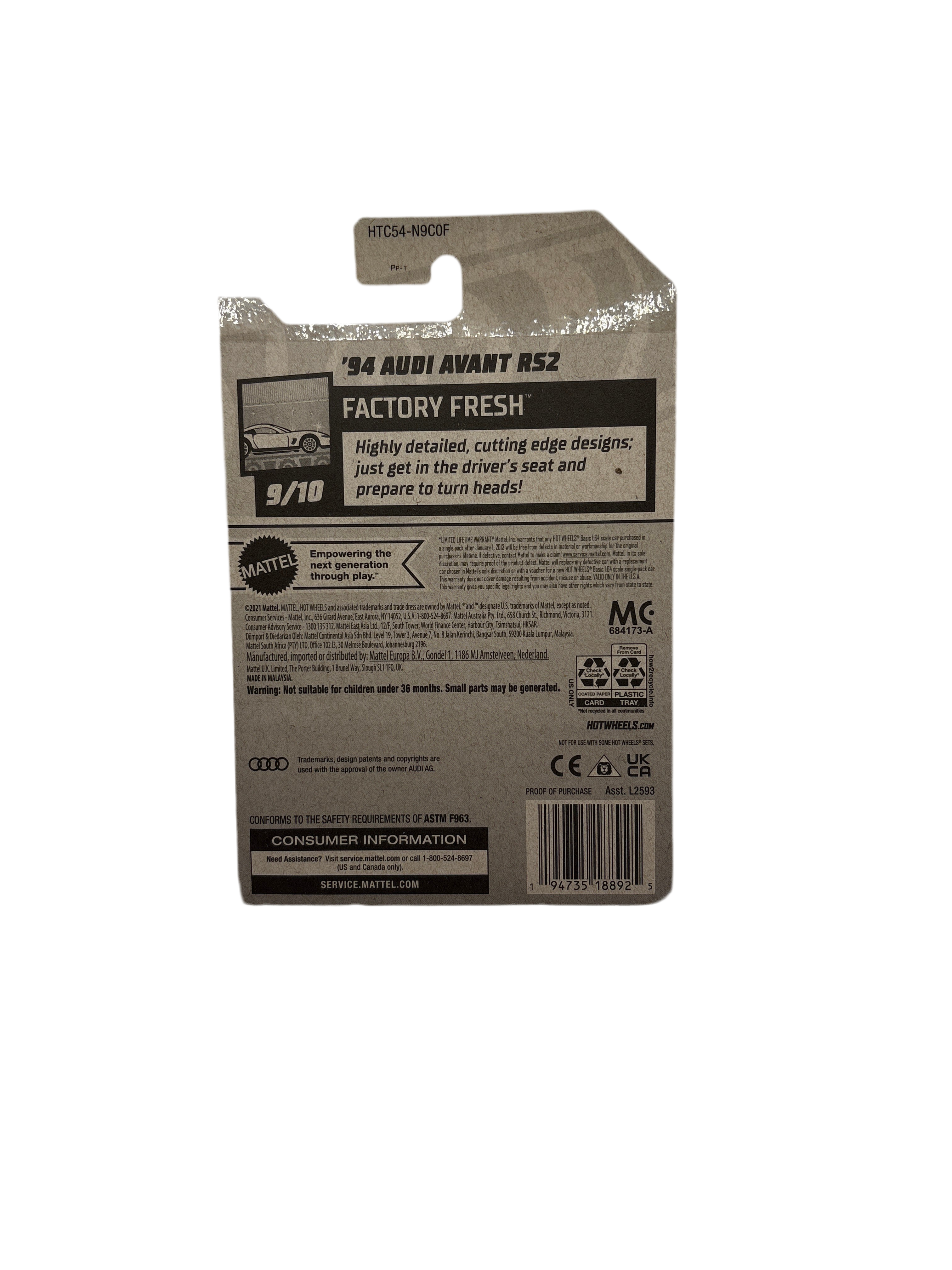 Hot Wheels 94 Audi Avant RS2 Diecast