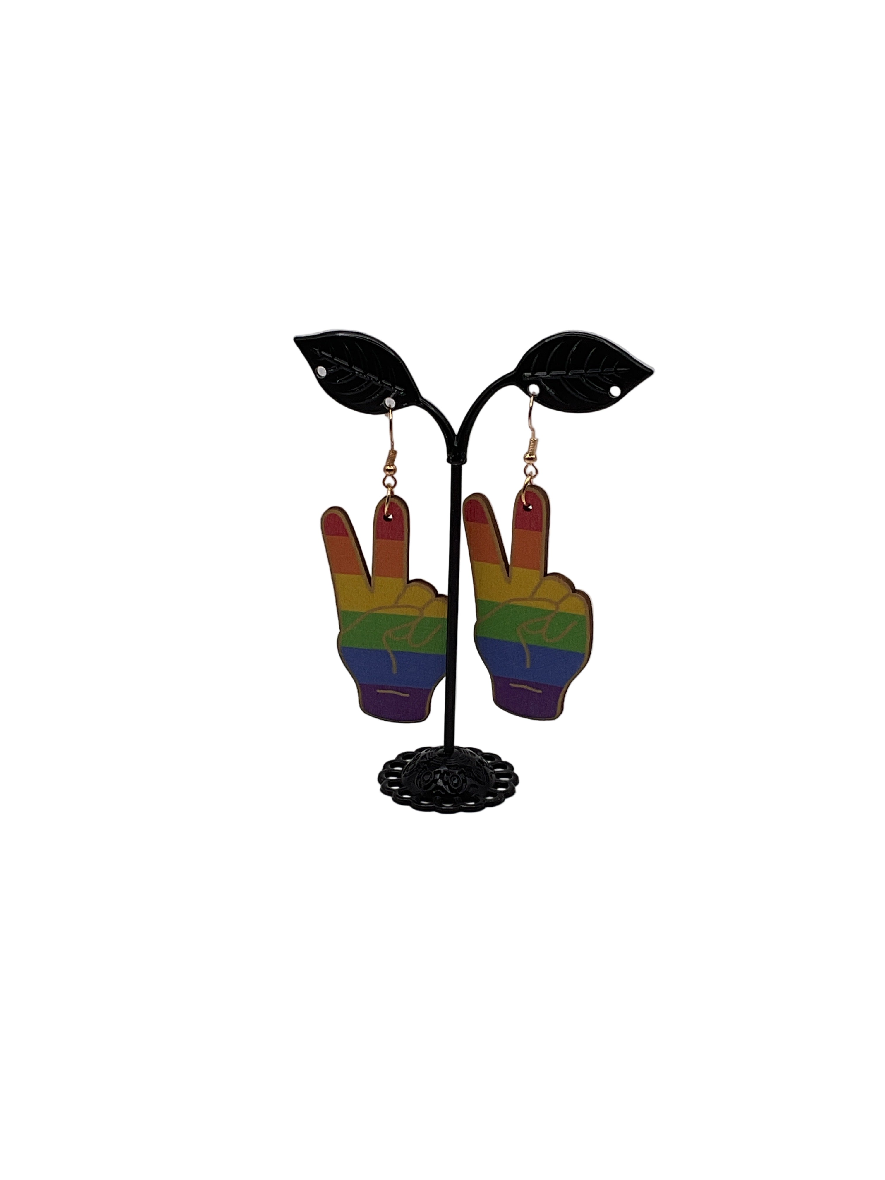 Rainbow Peace Hand Earrings
