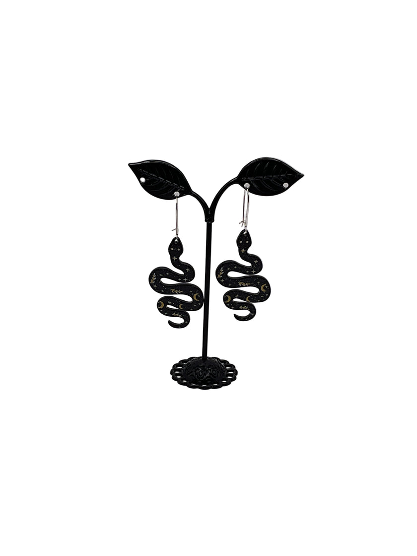 Celestial Black Snake Earrings