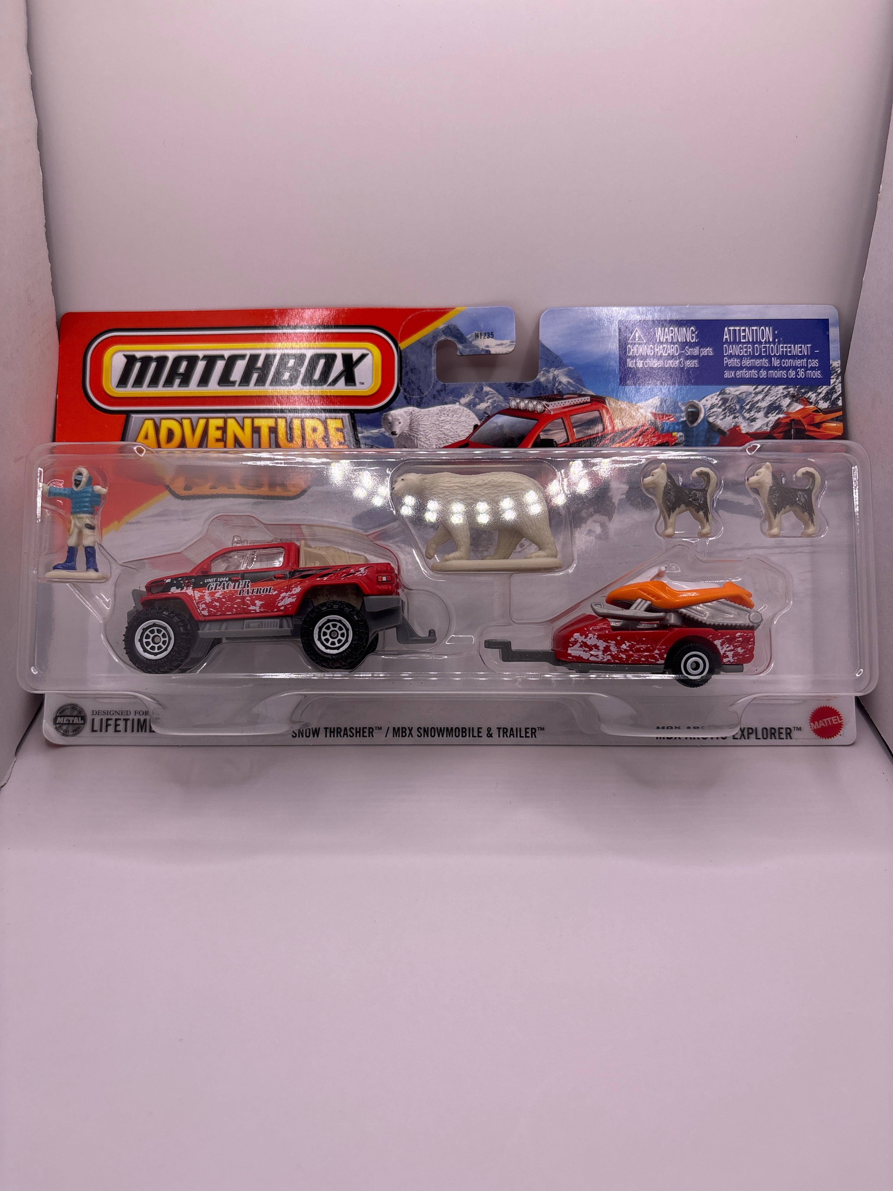 Matchbox Snow Thrasher MBX Snowmobile & Trailer Diecast