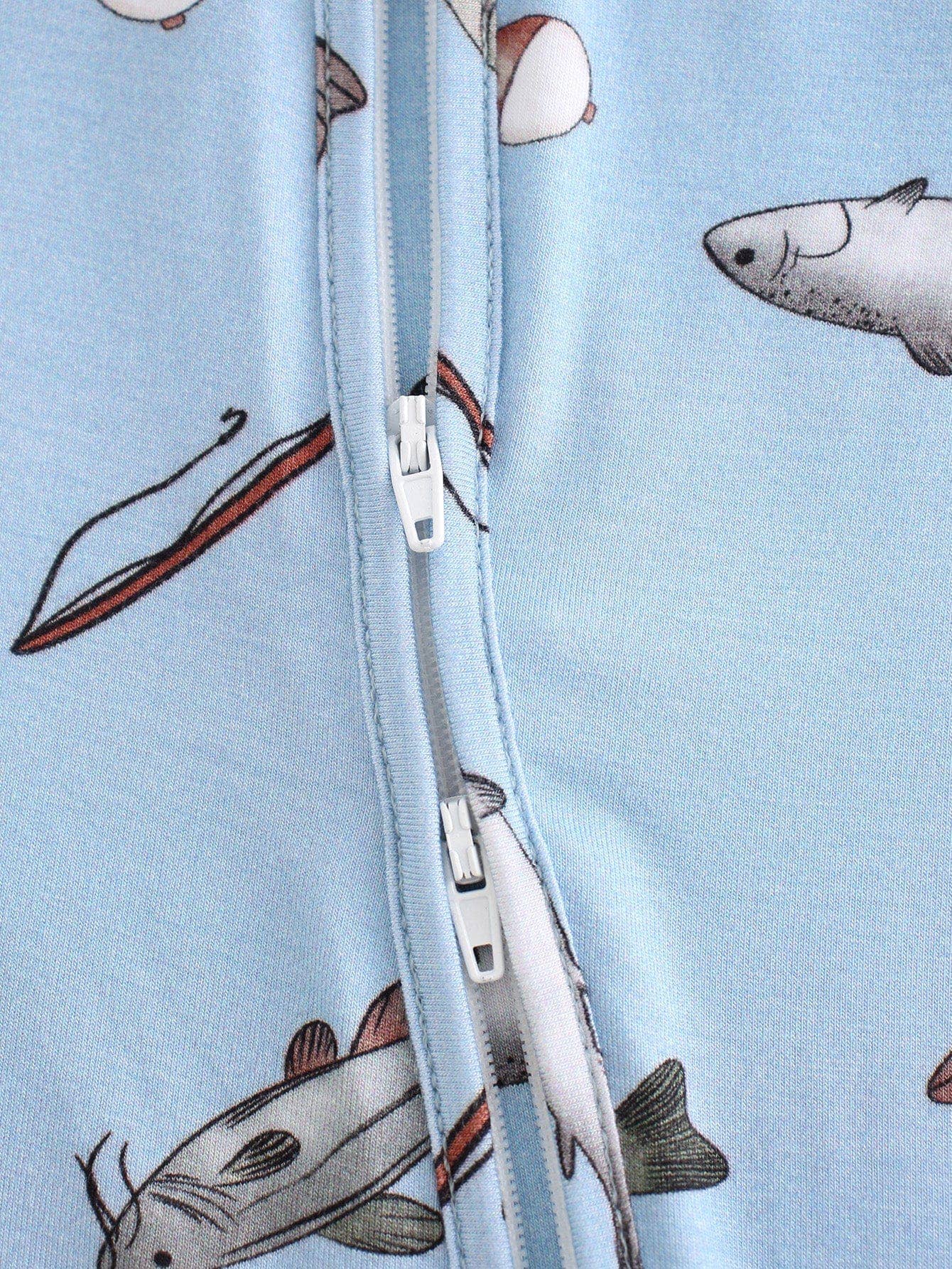 PoshTOT Blue Fish Bamboo Baby Convertible Zippy Romper