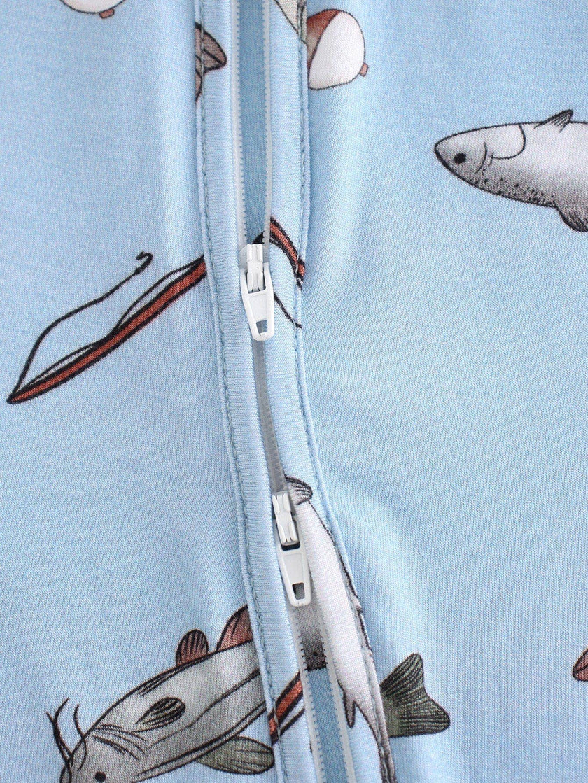 PoshTOT Blue Fish Bamboo Baby Convertible Zippy Romper