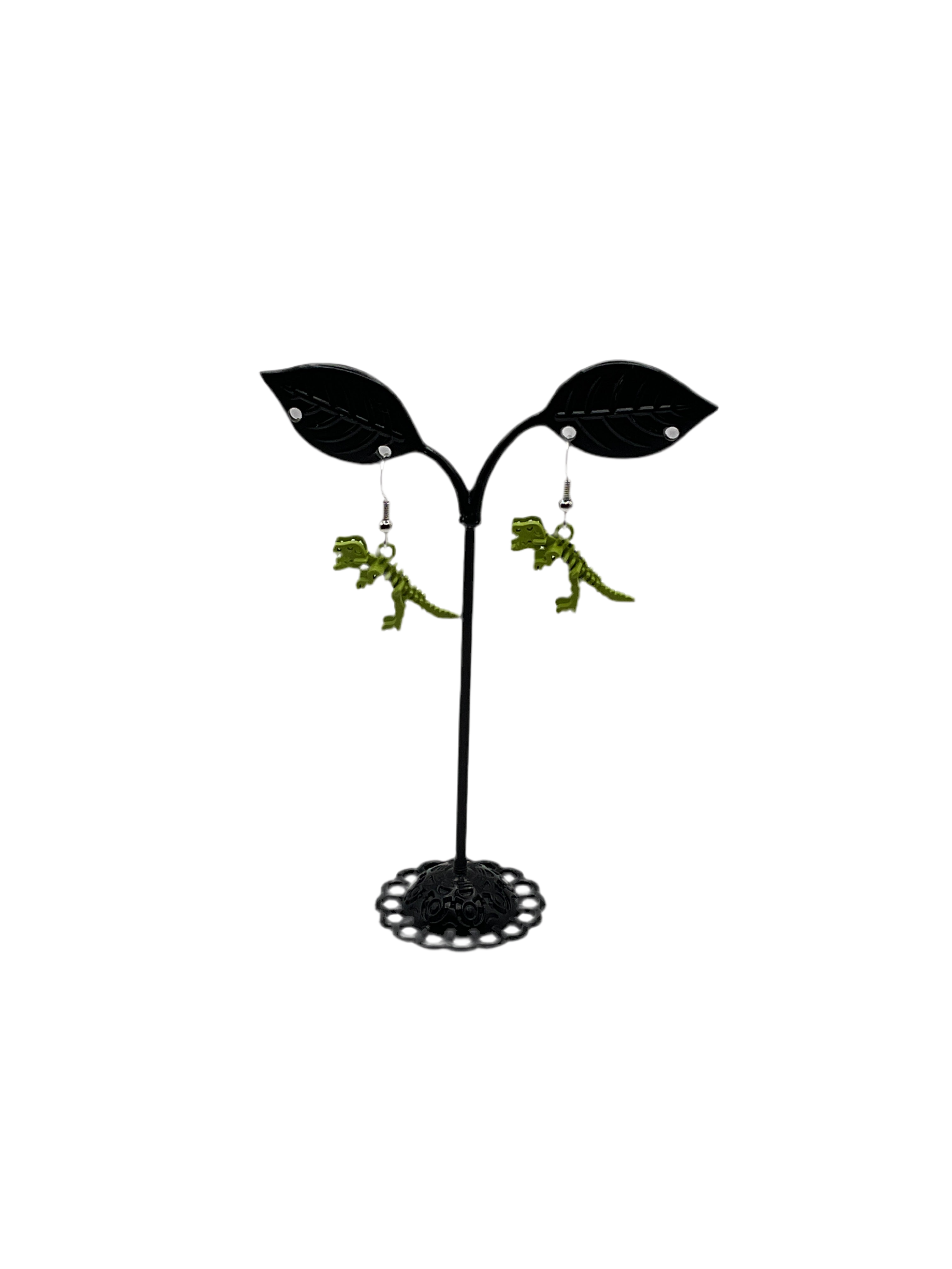 Green Dinosaur Skeleton Earrings