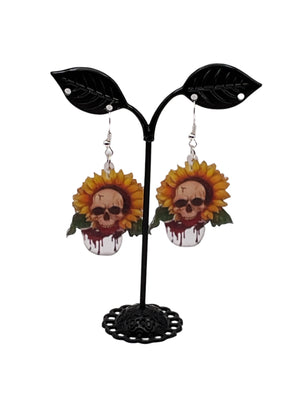 Skull In Sunflower Earrings