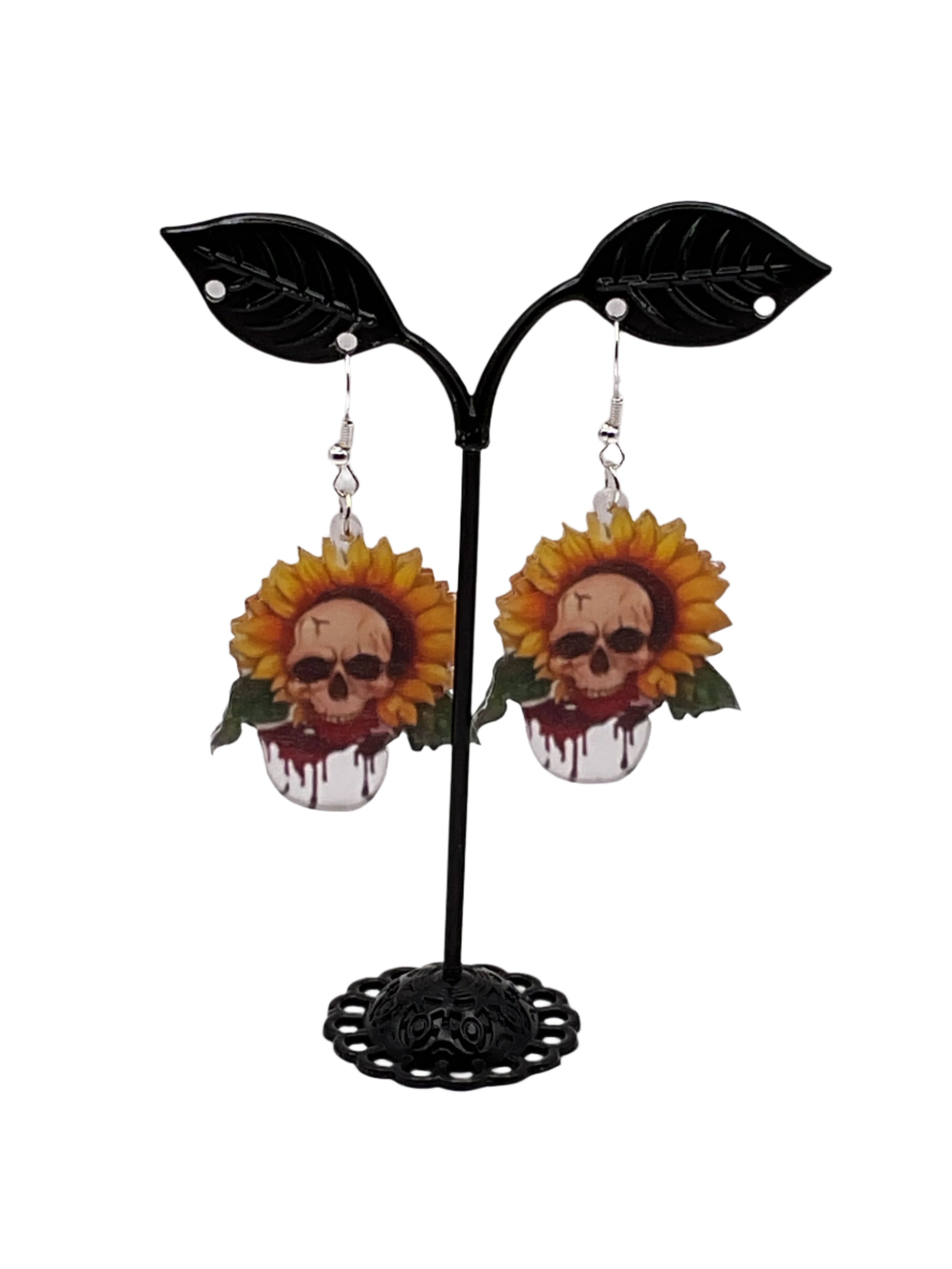 Skull In Sunflower Earrings