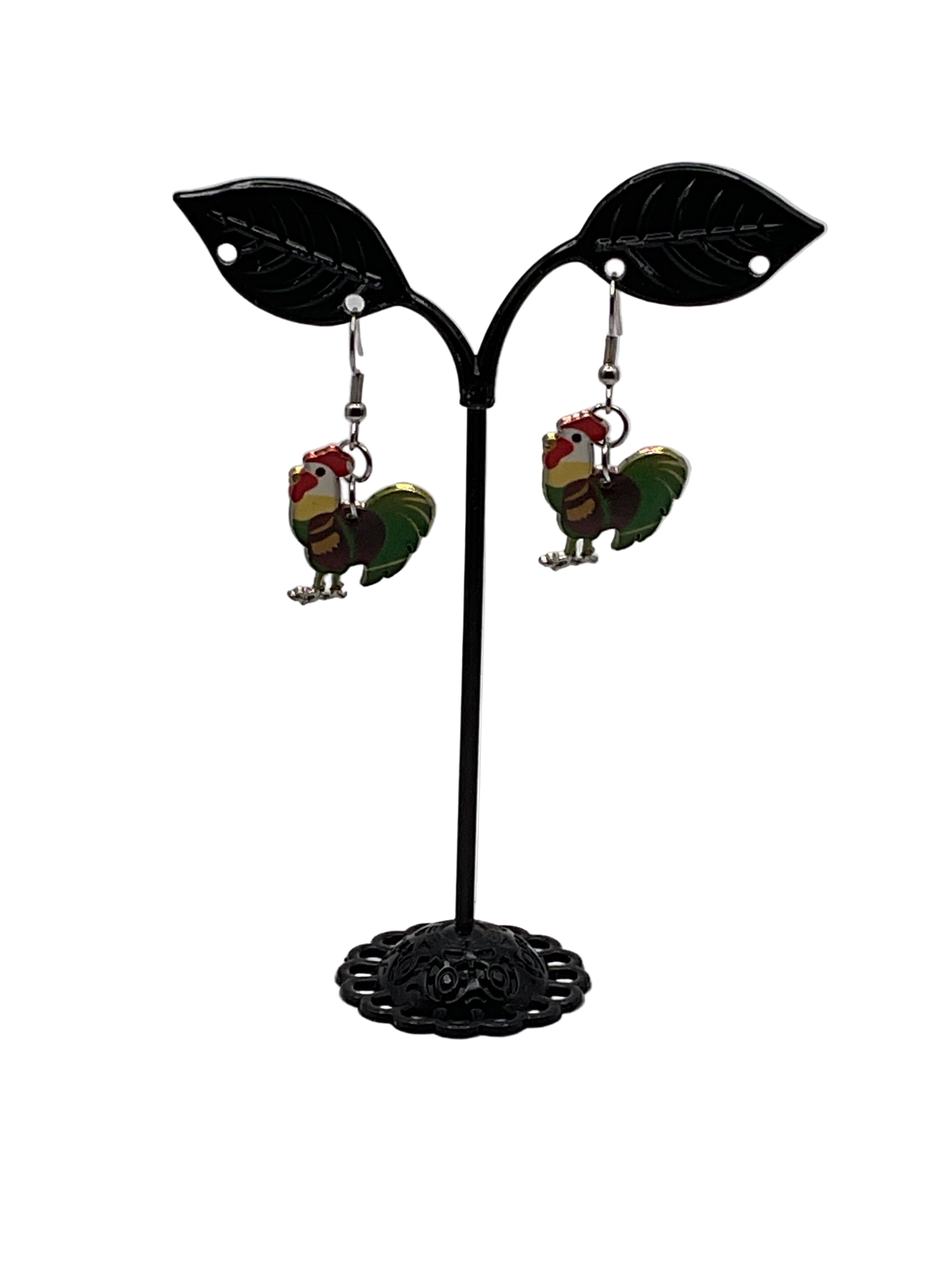 Silver and Gold Enamel Roosters