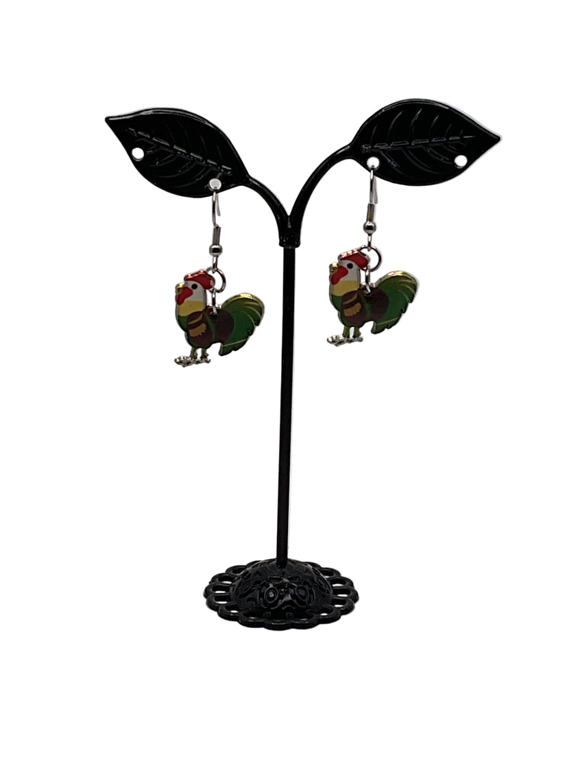 Silver and Gold Enamel Roosters