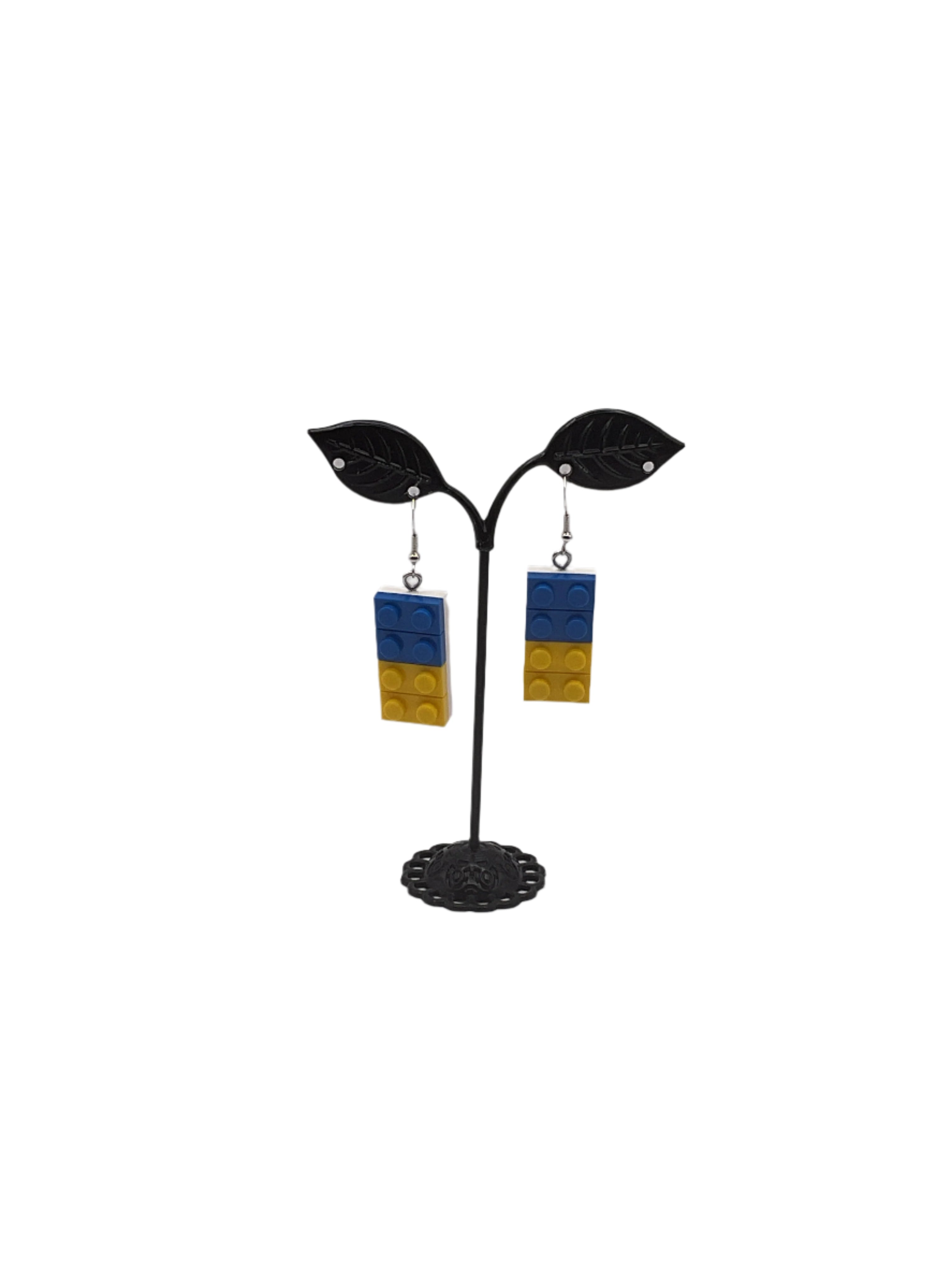 Pendientes de bloques de construcción azules y amarillos