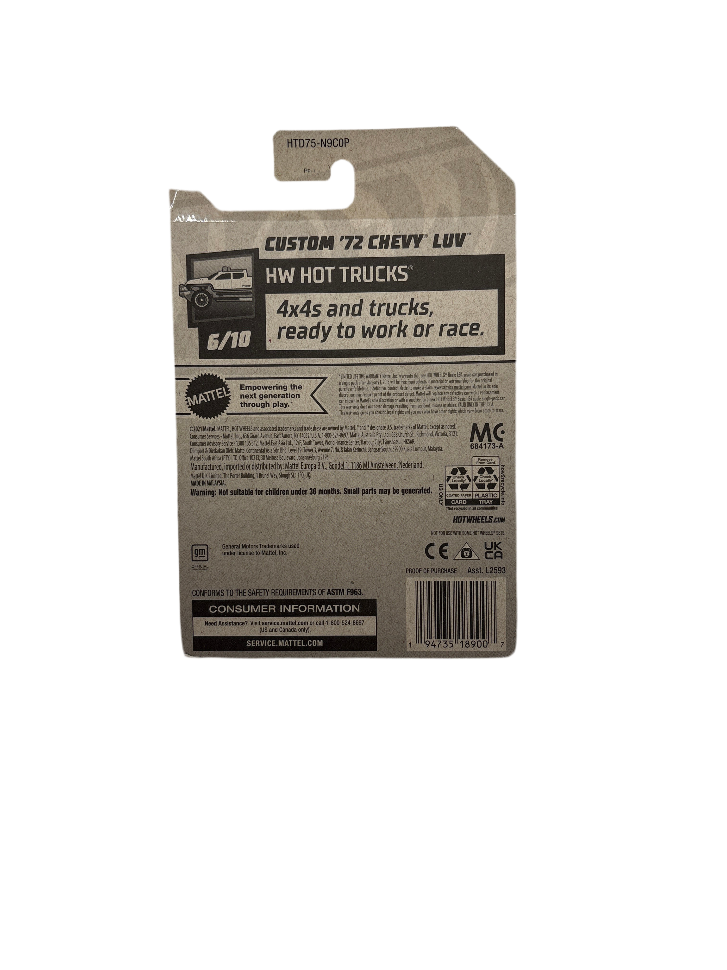 Hot Wheels Custom 72 Chevy Luv Diecast