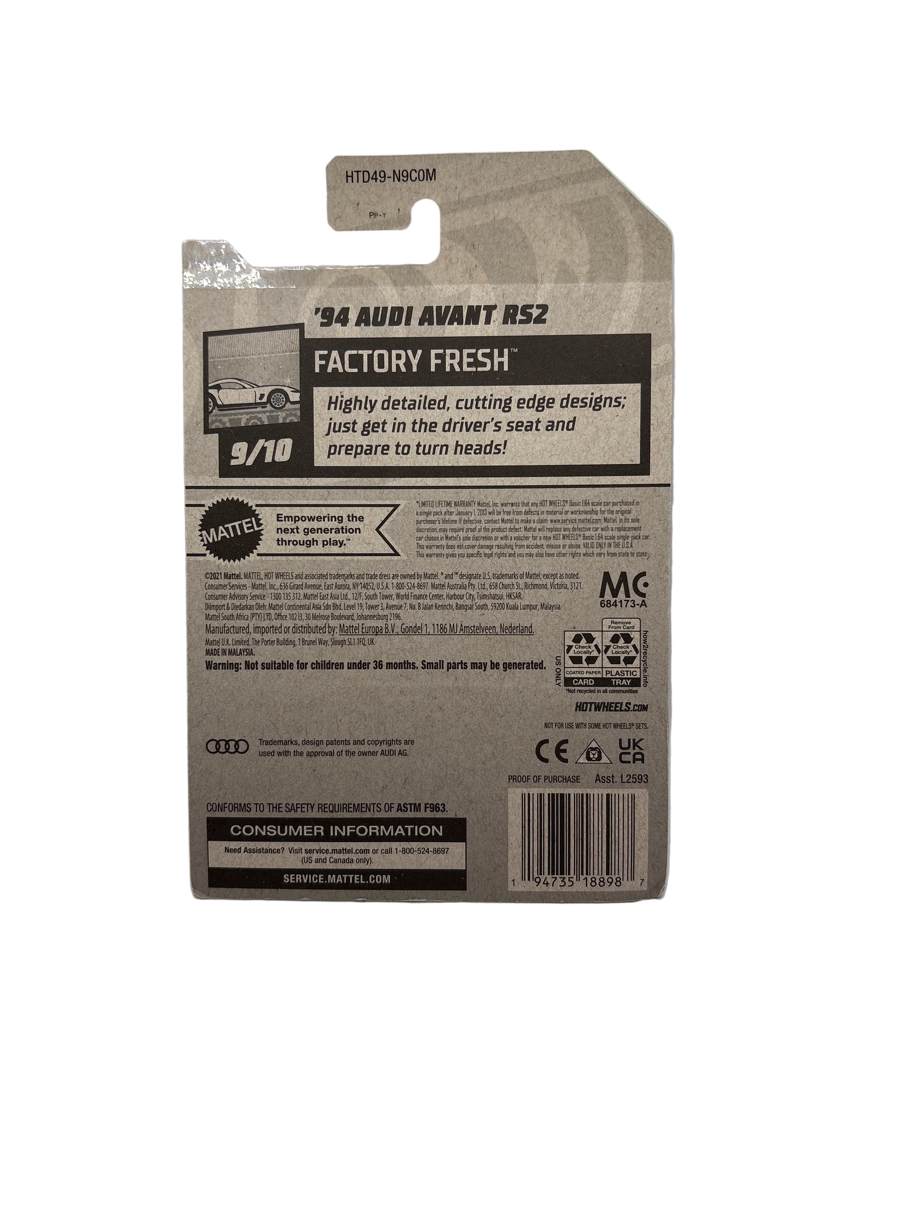 Hot Wheels 94 Audi Avant RS2 Diecast green