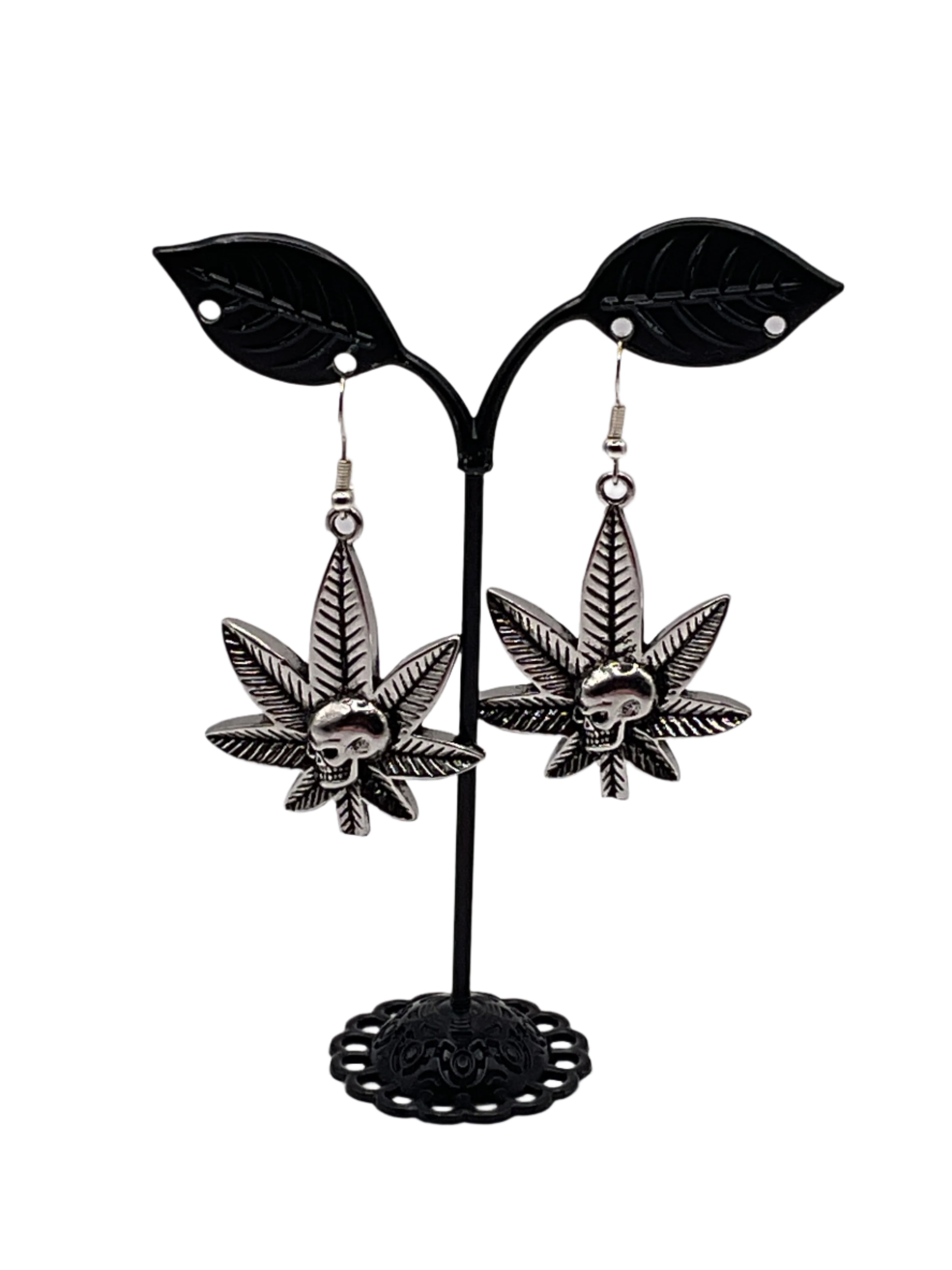 Weed and Skull Earrings
