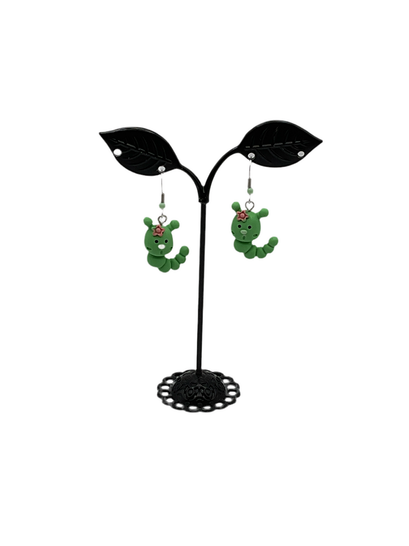 Green Caterpillar Earrings