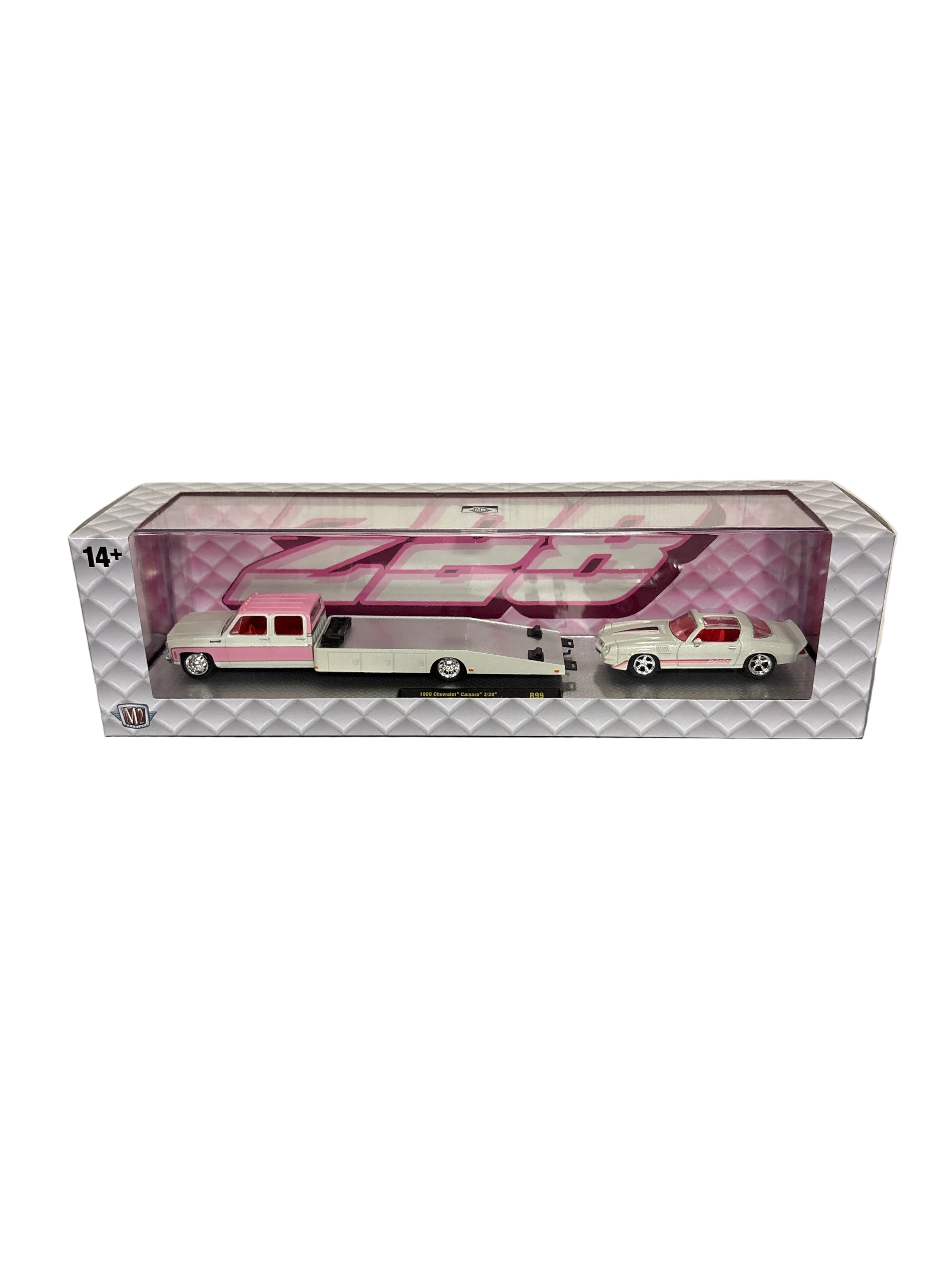 M2 1980 Chevrolet Camaro Z/28 1980 Chevrolet Ramp Truck-Lowered Diecast white