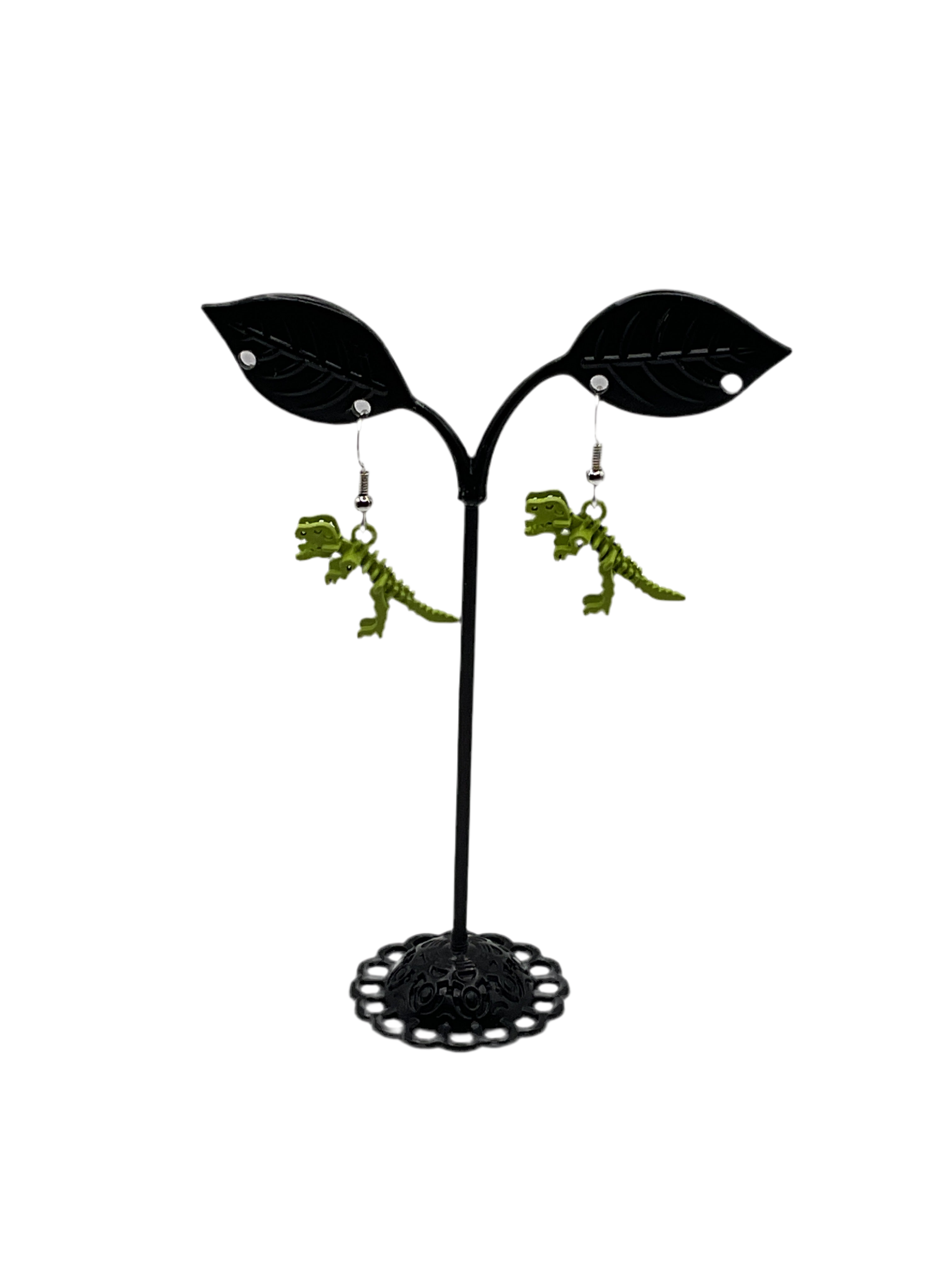 Green Dinosaur Skeleton Earrings