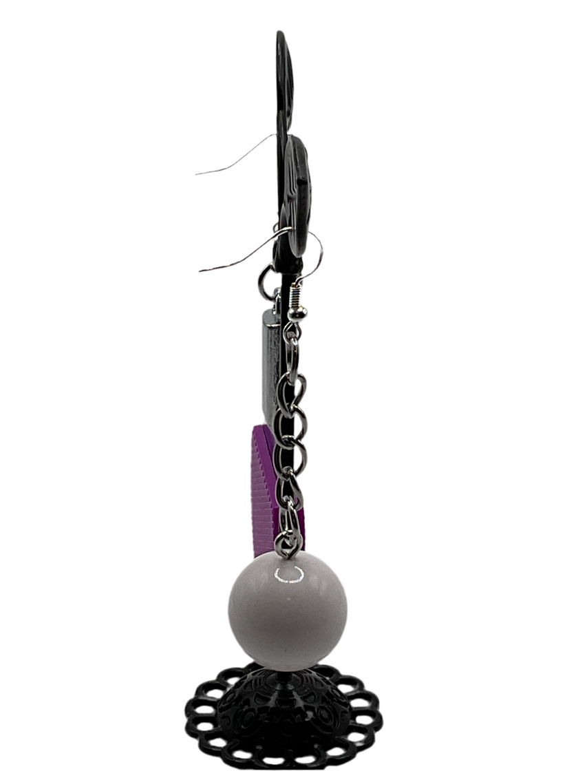 Pink ping pong ball and paddle earrings