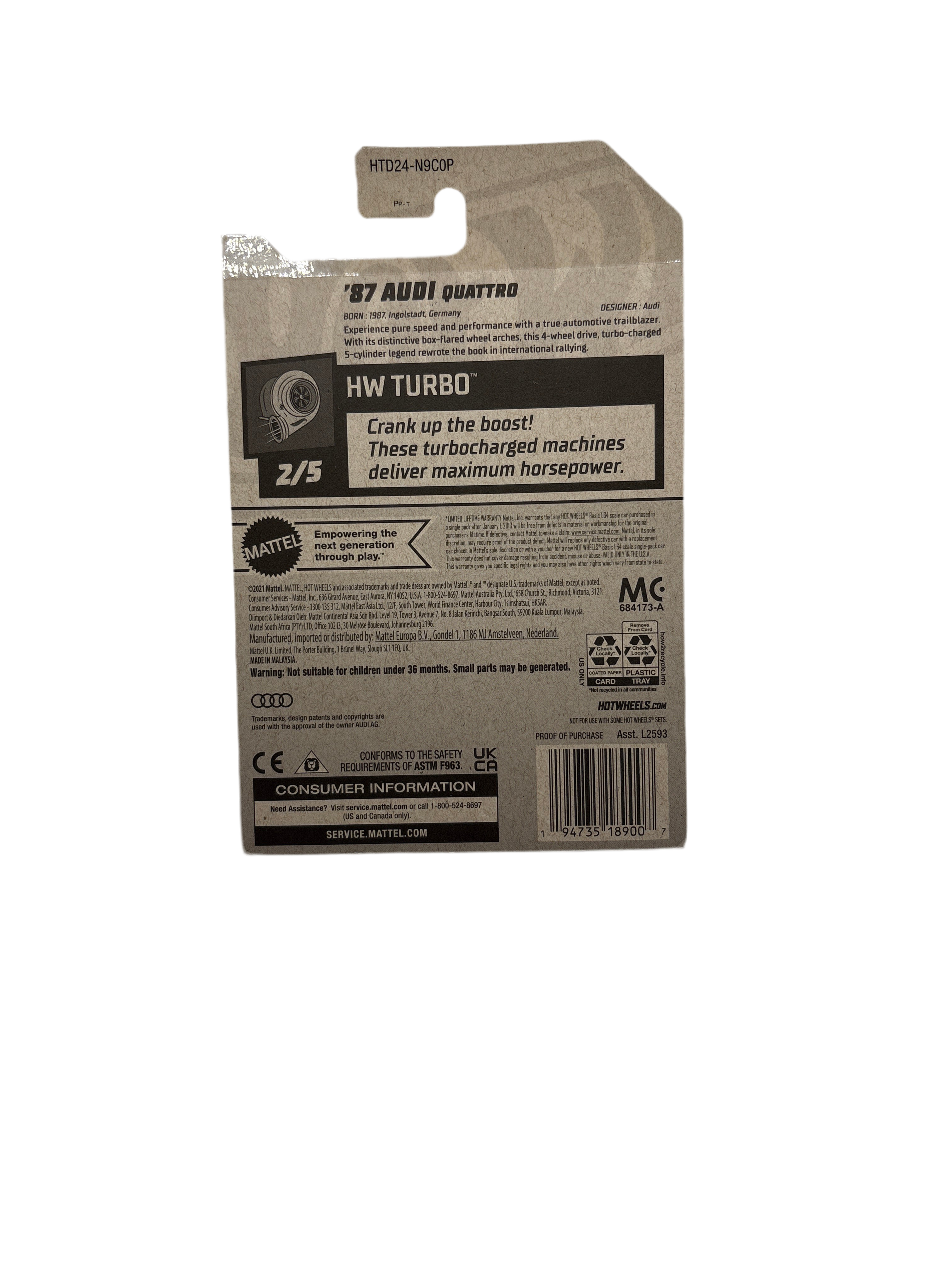 Hot Wheels 87 Audi Quattro Diecast black