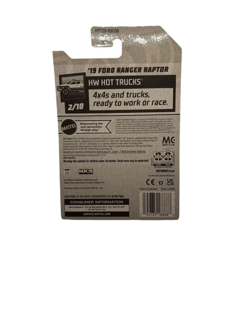 Hot Wheels 19 Ford Ranger Raptor Diecast black