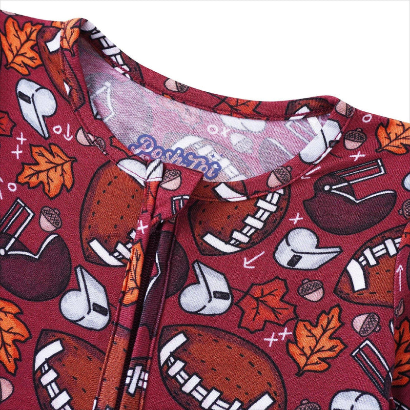 PoshTOT Fall Football Bamboo Baby Convertible Zippy Romper
