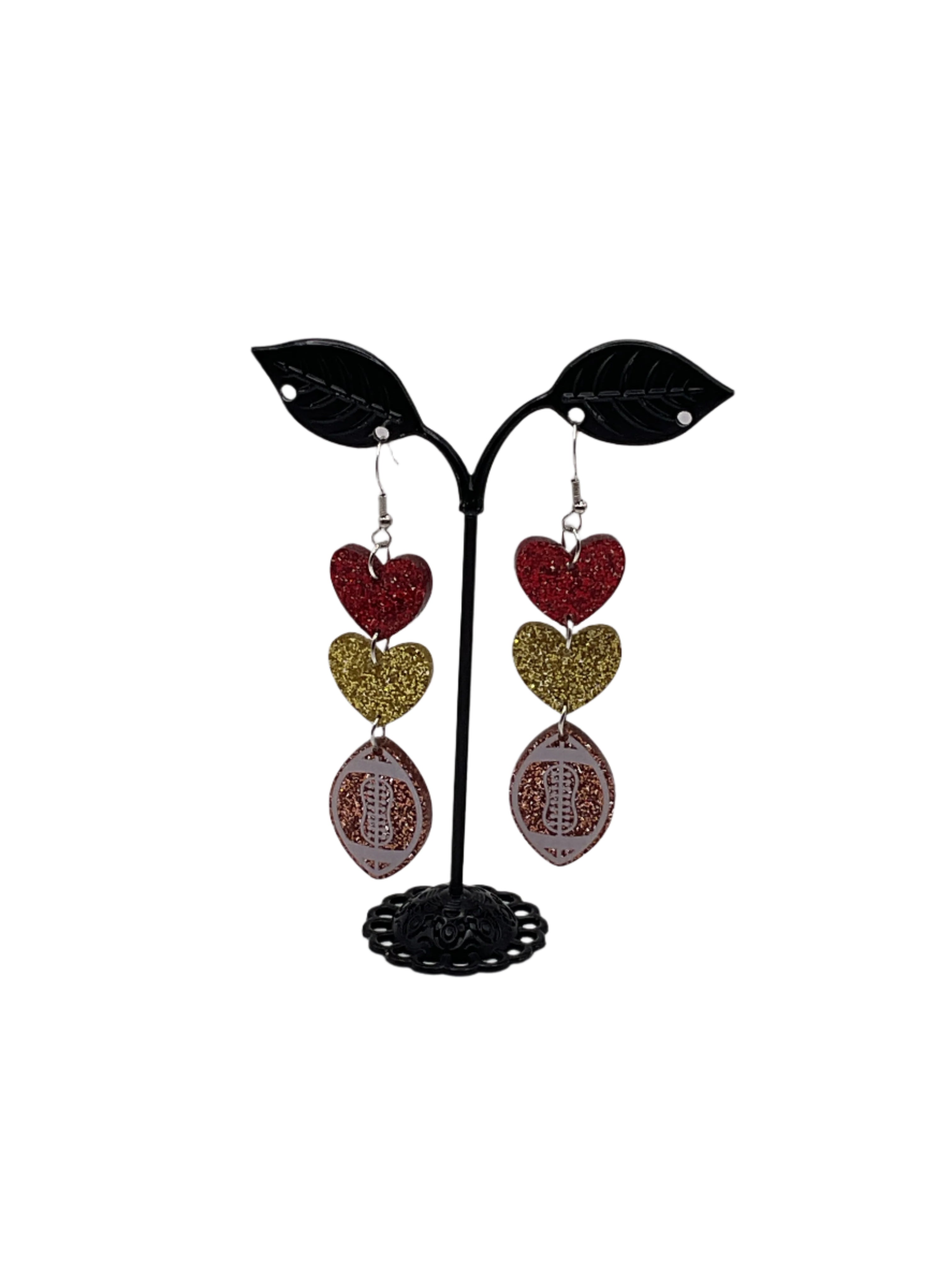 Hearts and Football Earrings