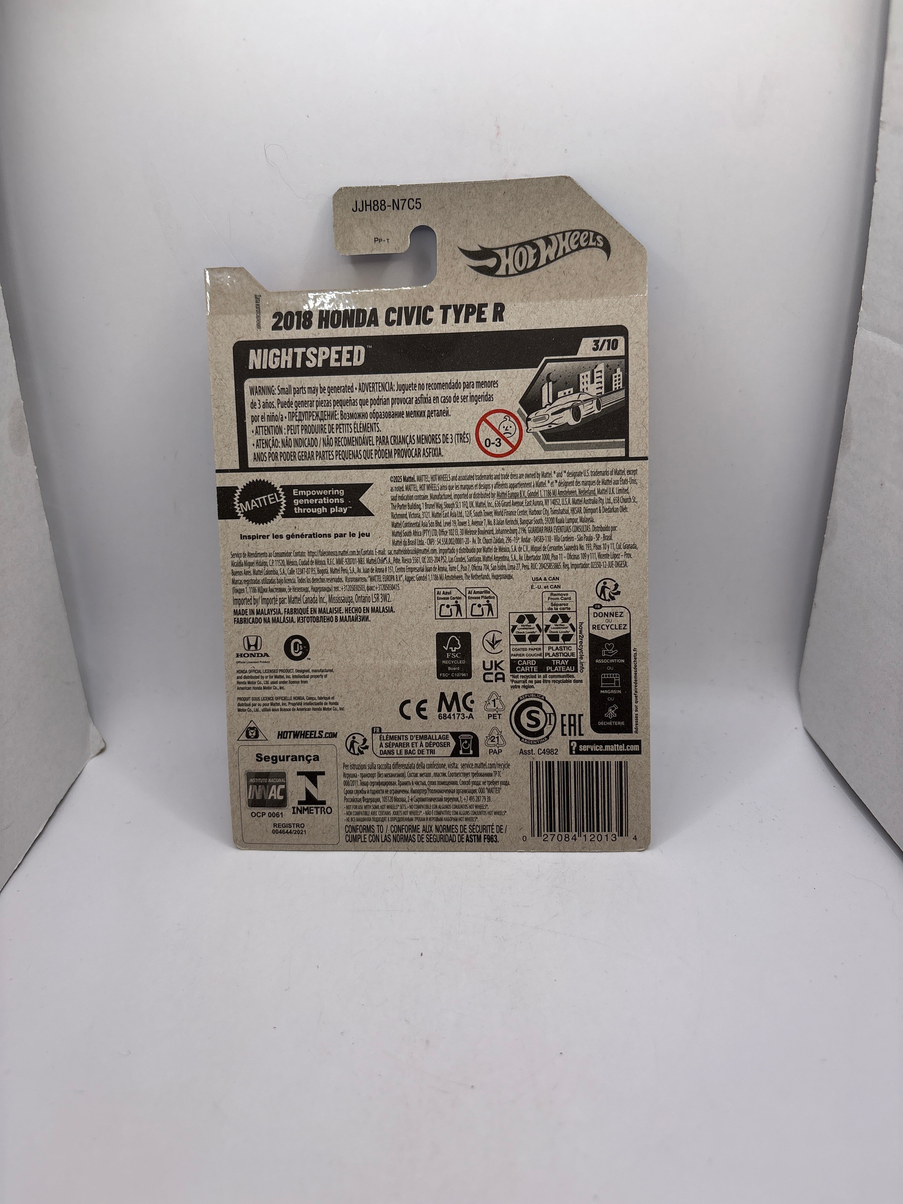 Hot Wheels 2018 Honda Civic Type R Diecast white