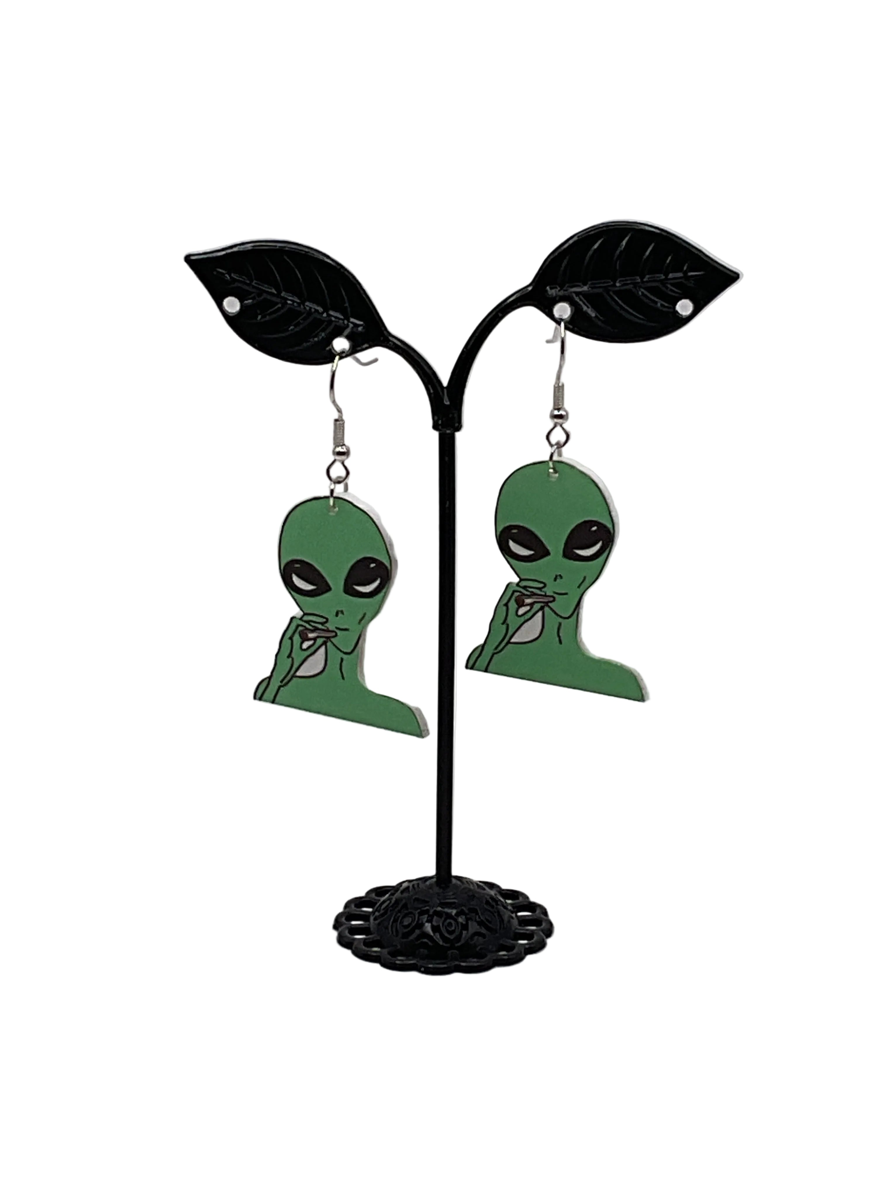 Green alien earrings