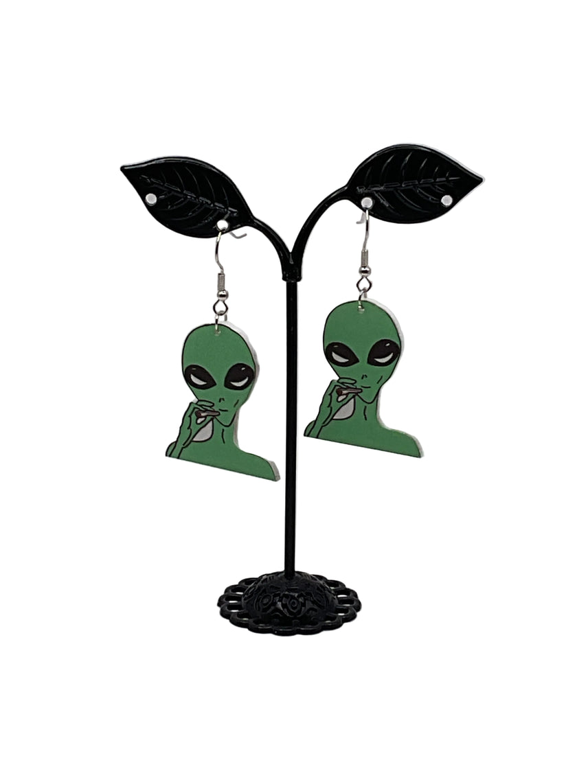 Green alien earrings