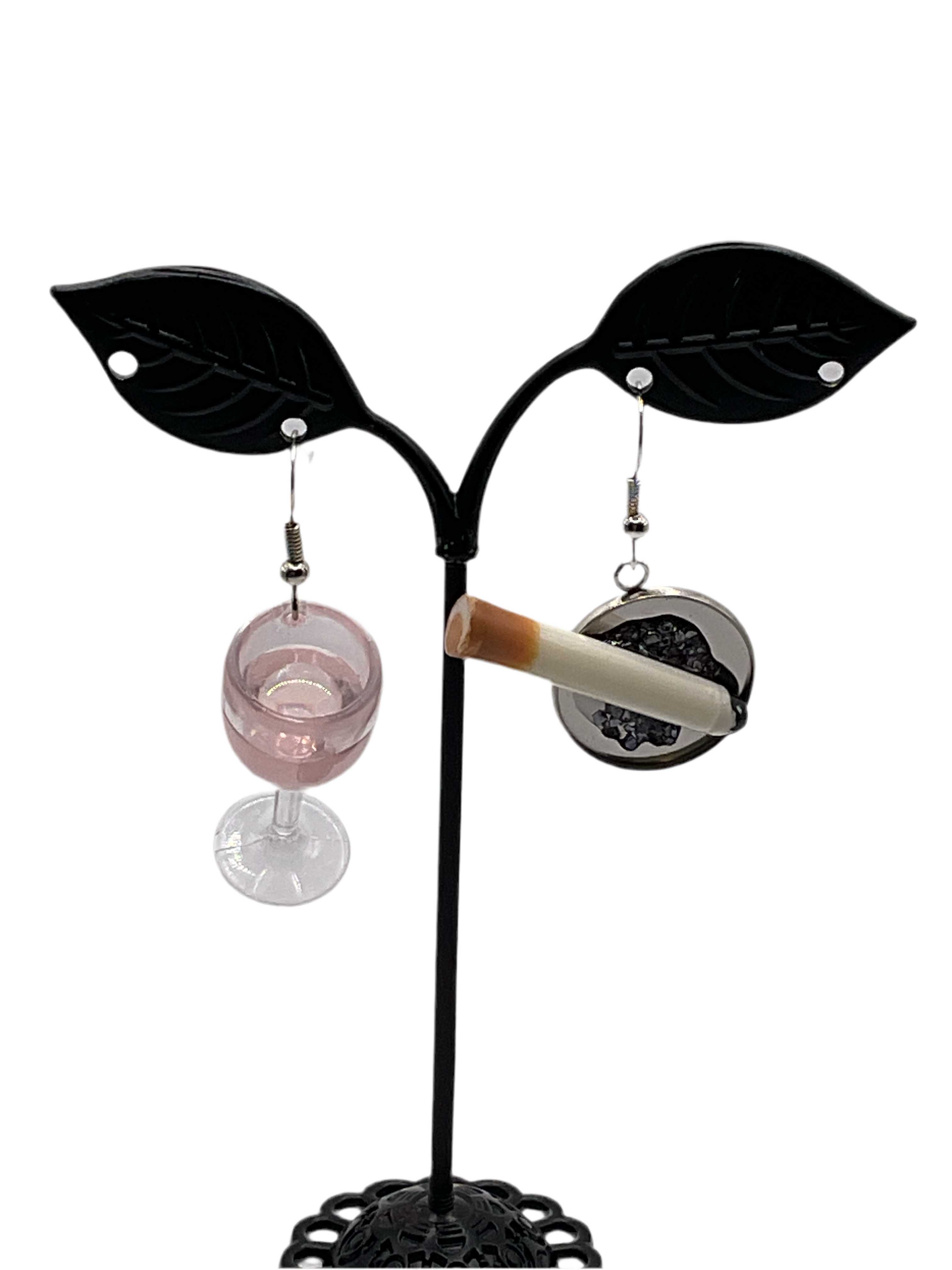 Cigarette and wine earrings