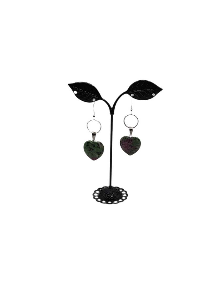 Green And Purple Heart Earrings