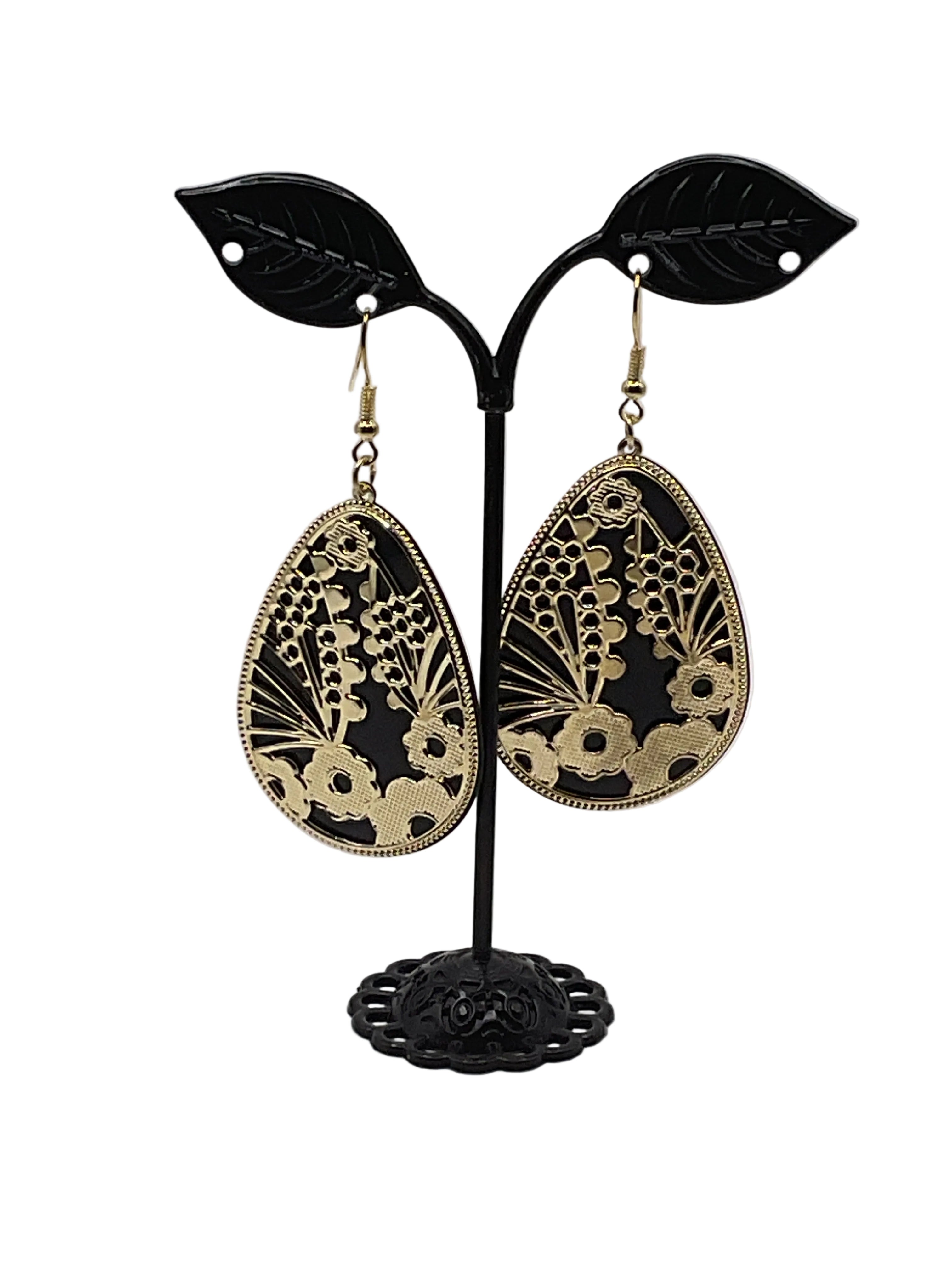 Black and Gold Layered Earrings