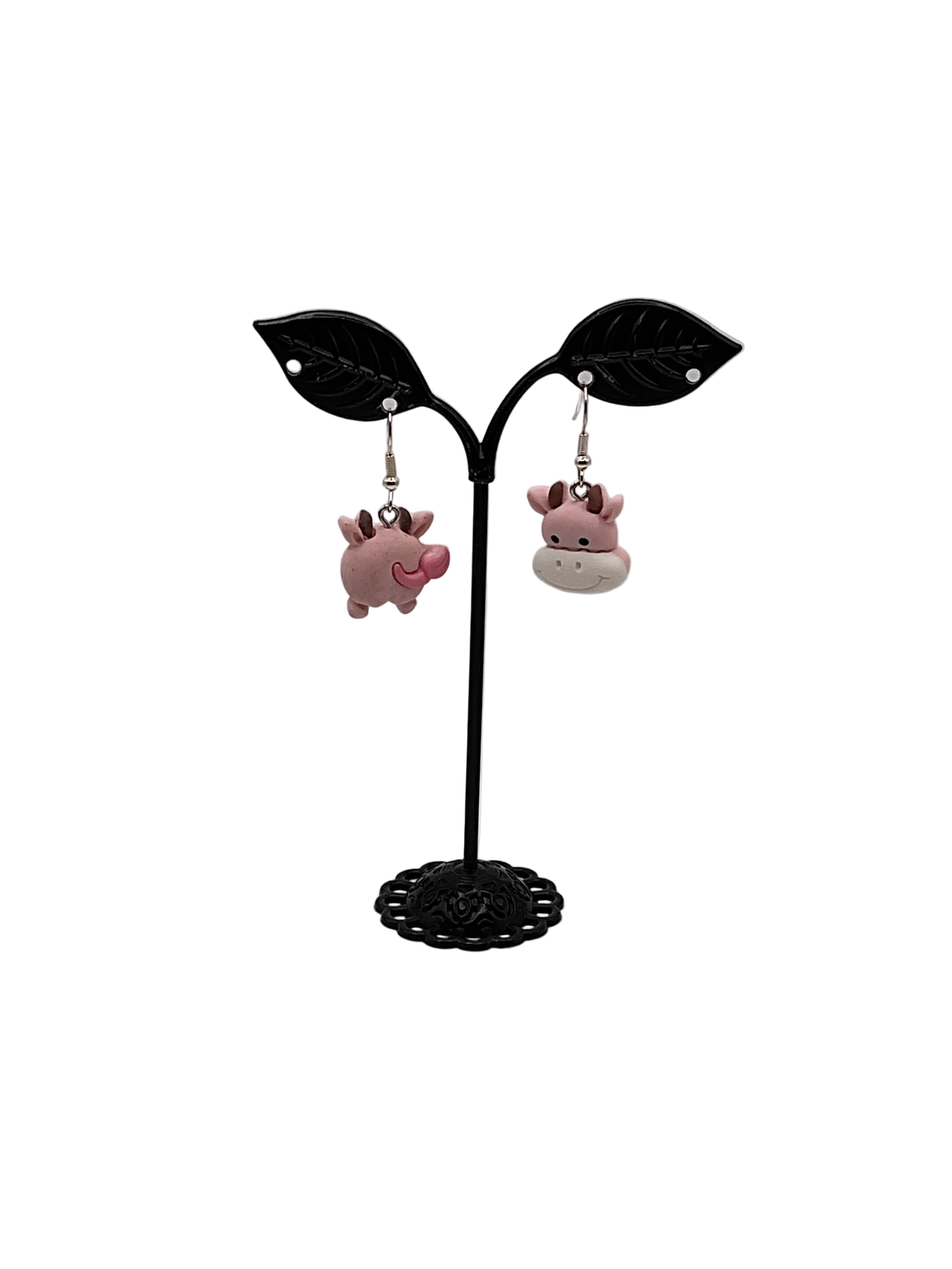 Pink cow earrings