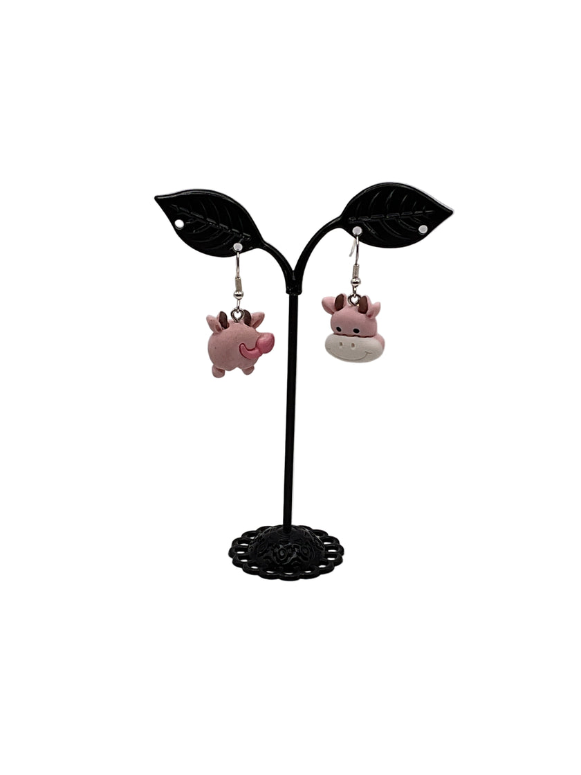 Pink cow earrings
