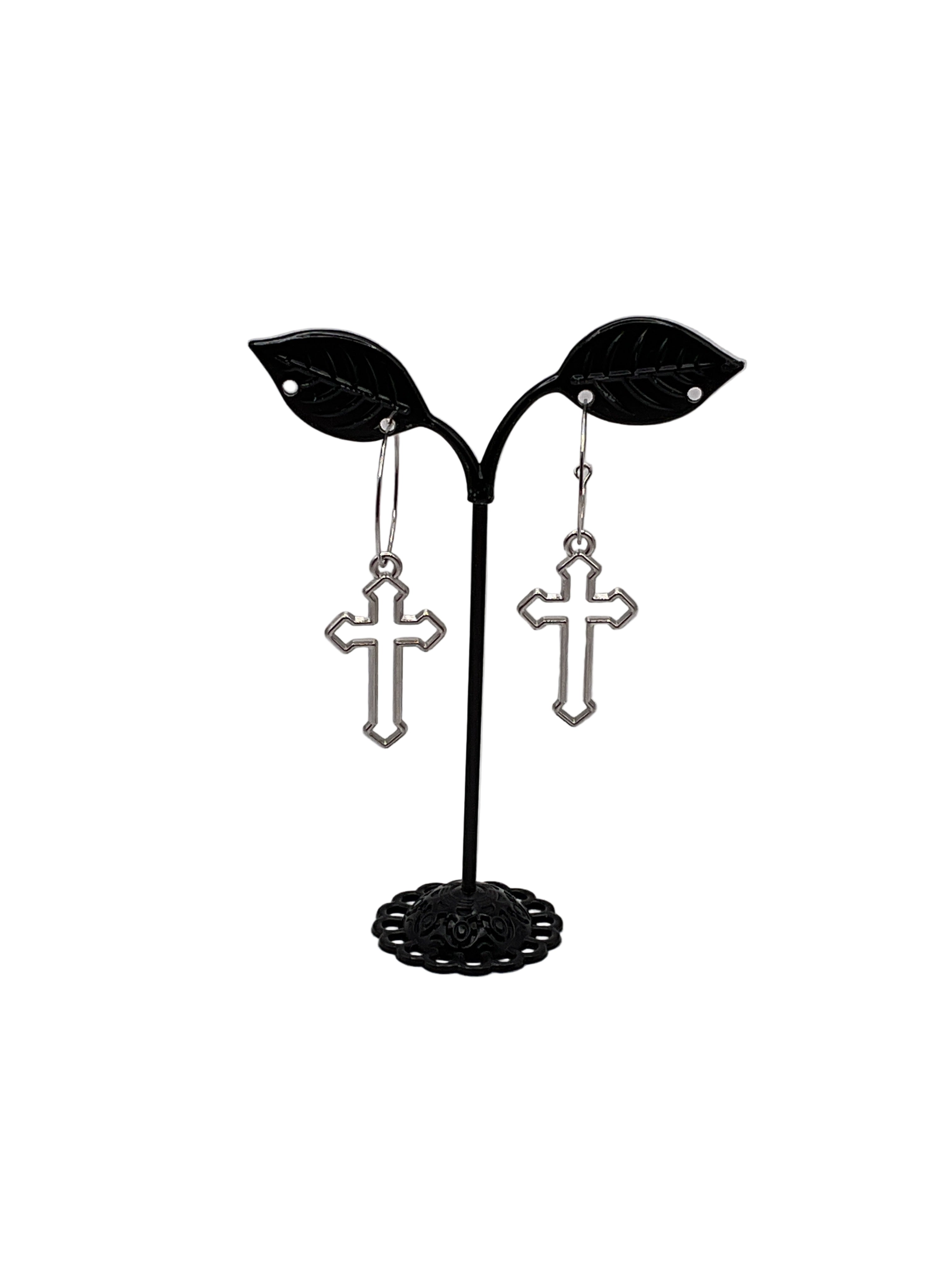 Silver cross earrings