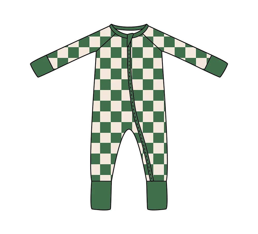 Green Checkered Footies