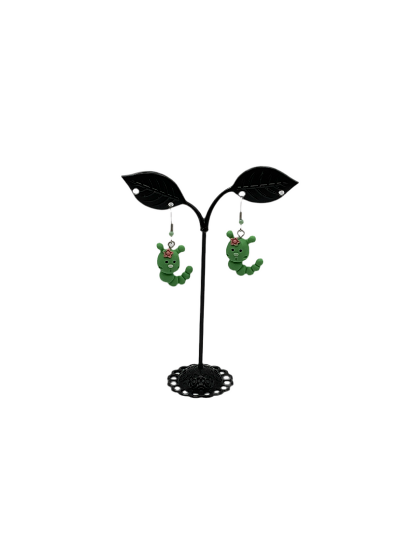 Green Caterpillar Earrings