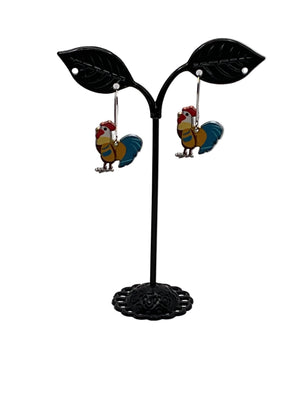 Silver and Gold Enamel Roosters