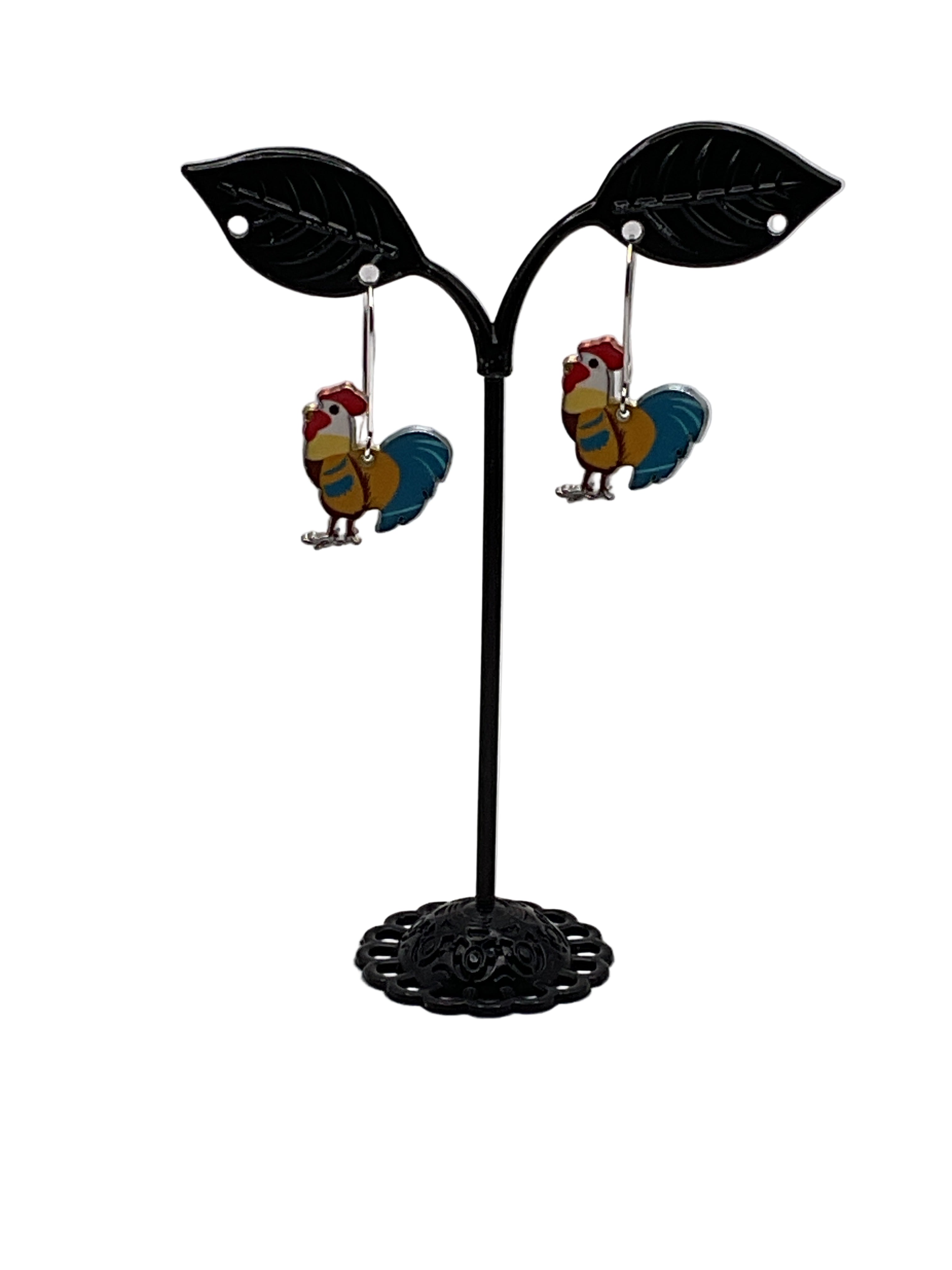 Silver and Gold Enamel Roosters