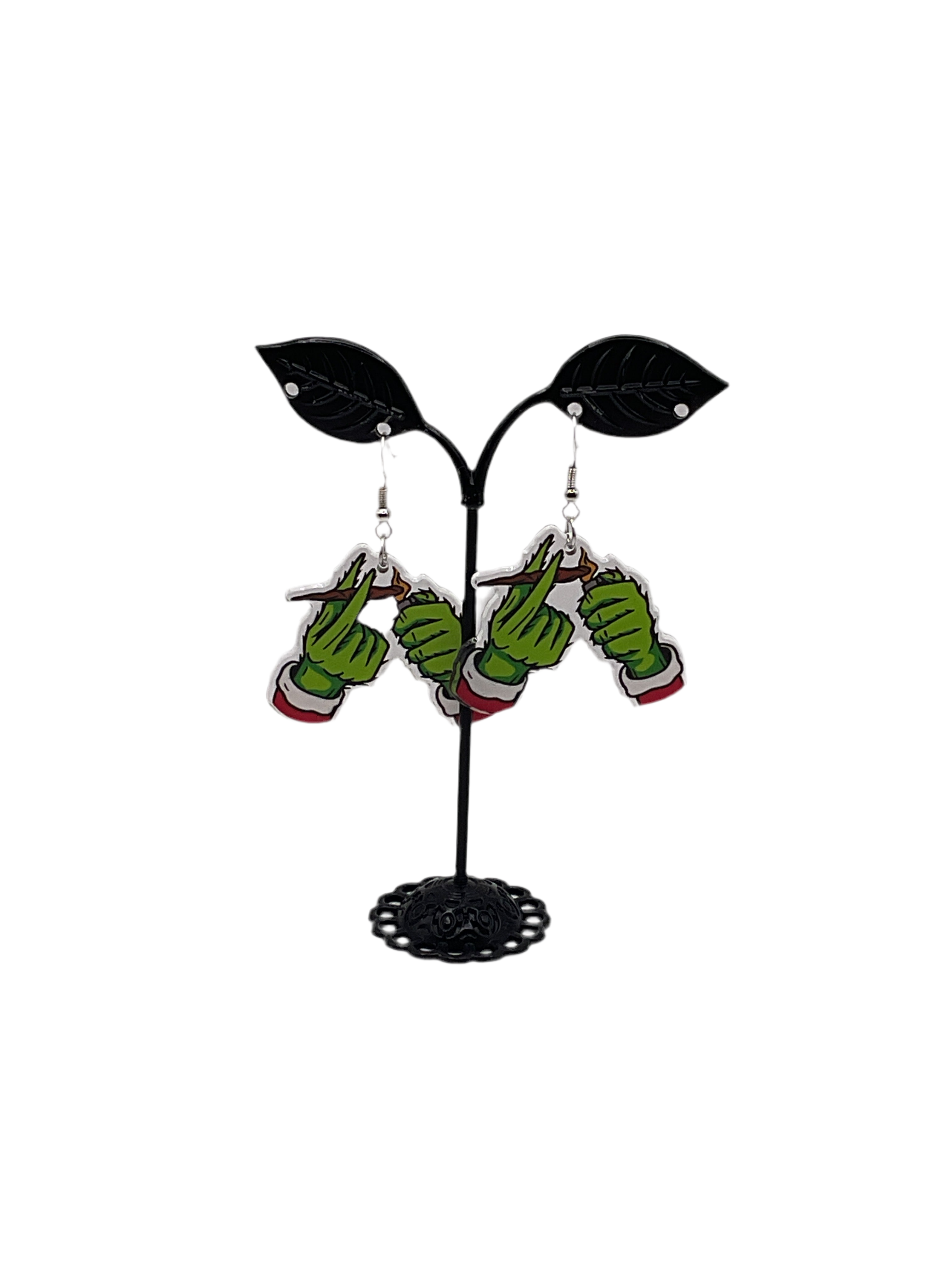 Green Christmas Hands with Blunt Earrings